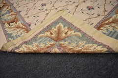Floral Tapestry Rug Roses Lattice Aubusson, Beauvais Style, 8'6" x 11' 10"
