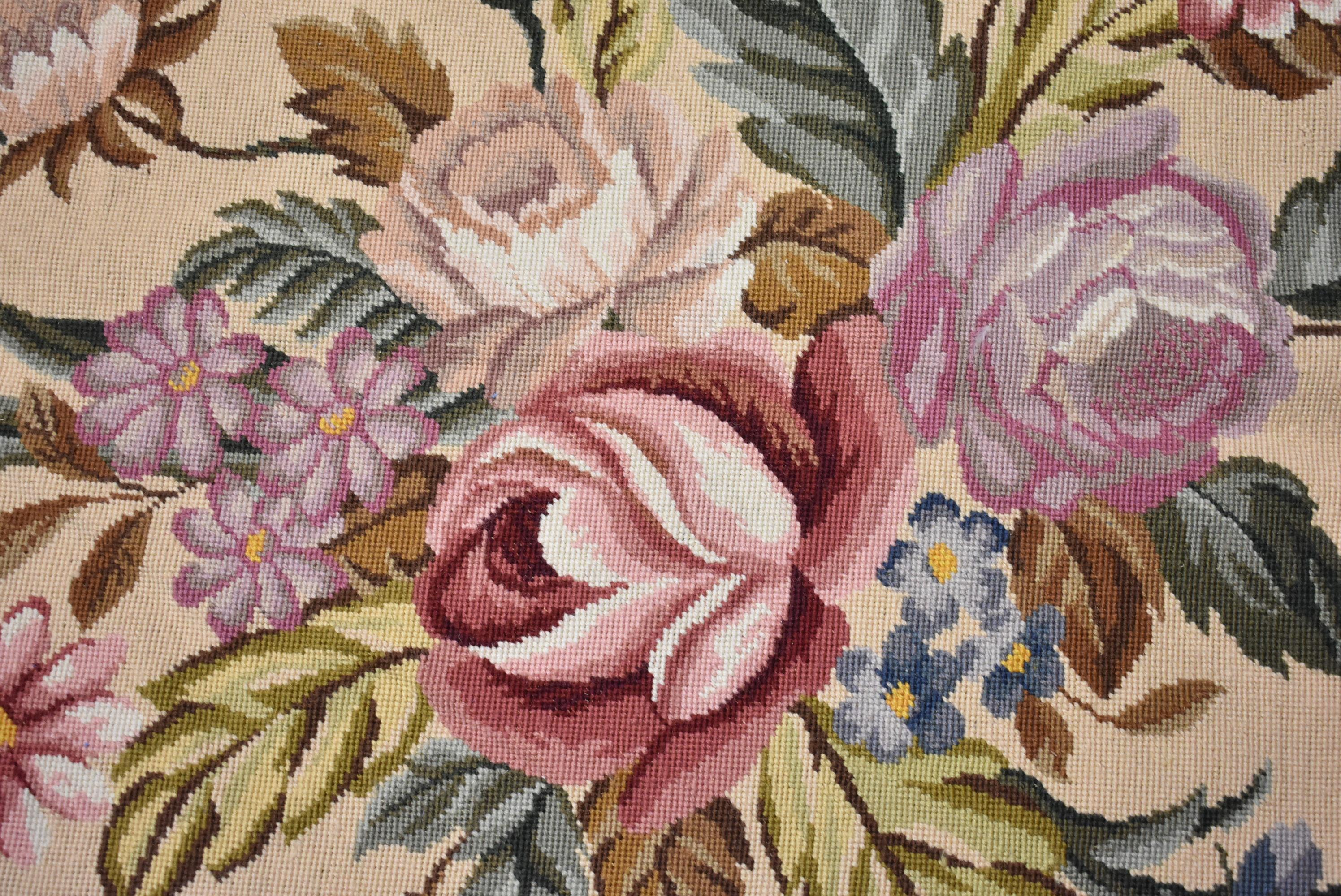 Wool Floral Tapestry Rug Roses Lattice Aubusson, Beauvais Style, 8'6