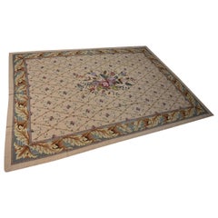 Floral Tapestry Rug Roses Lattice Pattern Aubusson, Beauvais Style