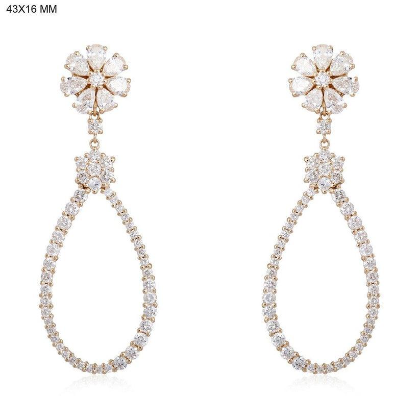 Floral Teardrop 14K Yellow Gold Statement Drop Earrings Moderno en venta