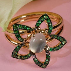 Floral Tsavorite Moonstone Ring fantastic Combination 21x19 mm handmade in Italy