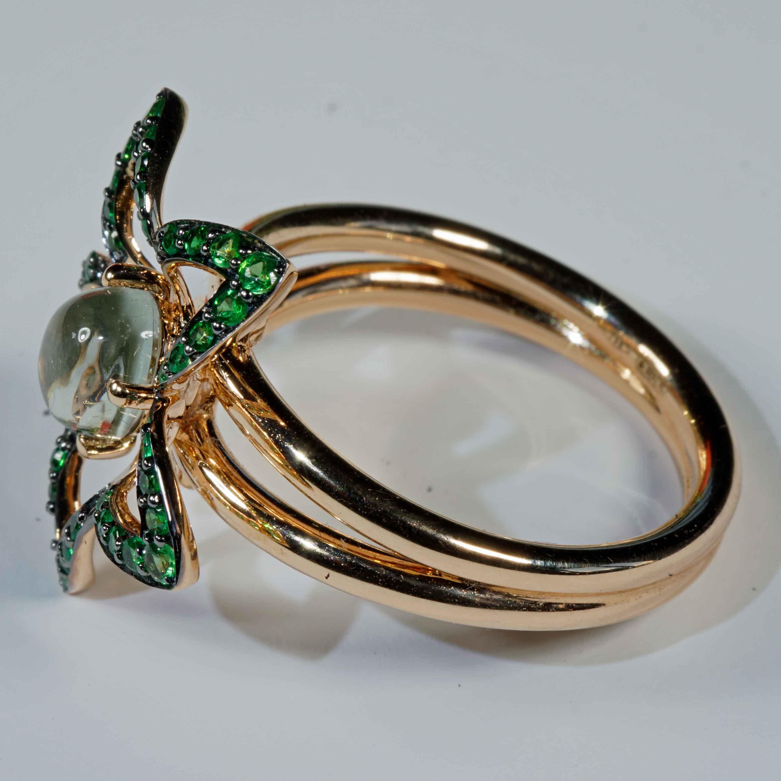 Floral Tsavorite Moonstone Ring fantastic Combination 21x19 mm handmade in Italy In New Condition For Sale In Viena, Viena
