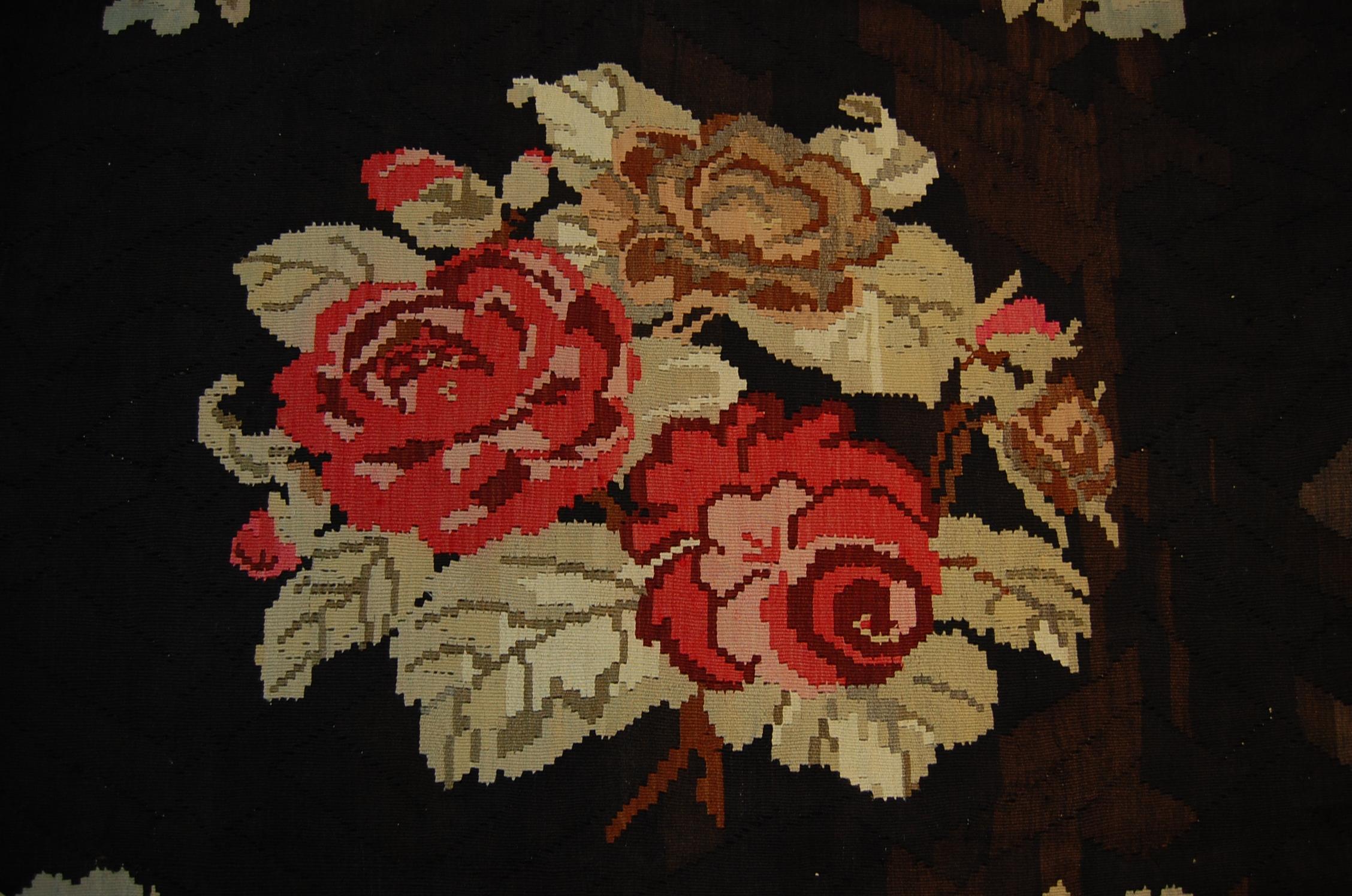 Floral Turkish Kilim Area Rug with Bessarabian Rose Design, circa 1910; SALE 4