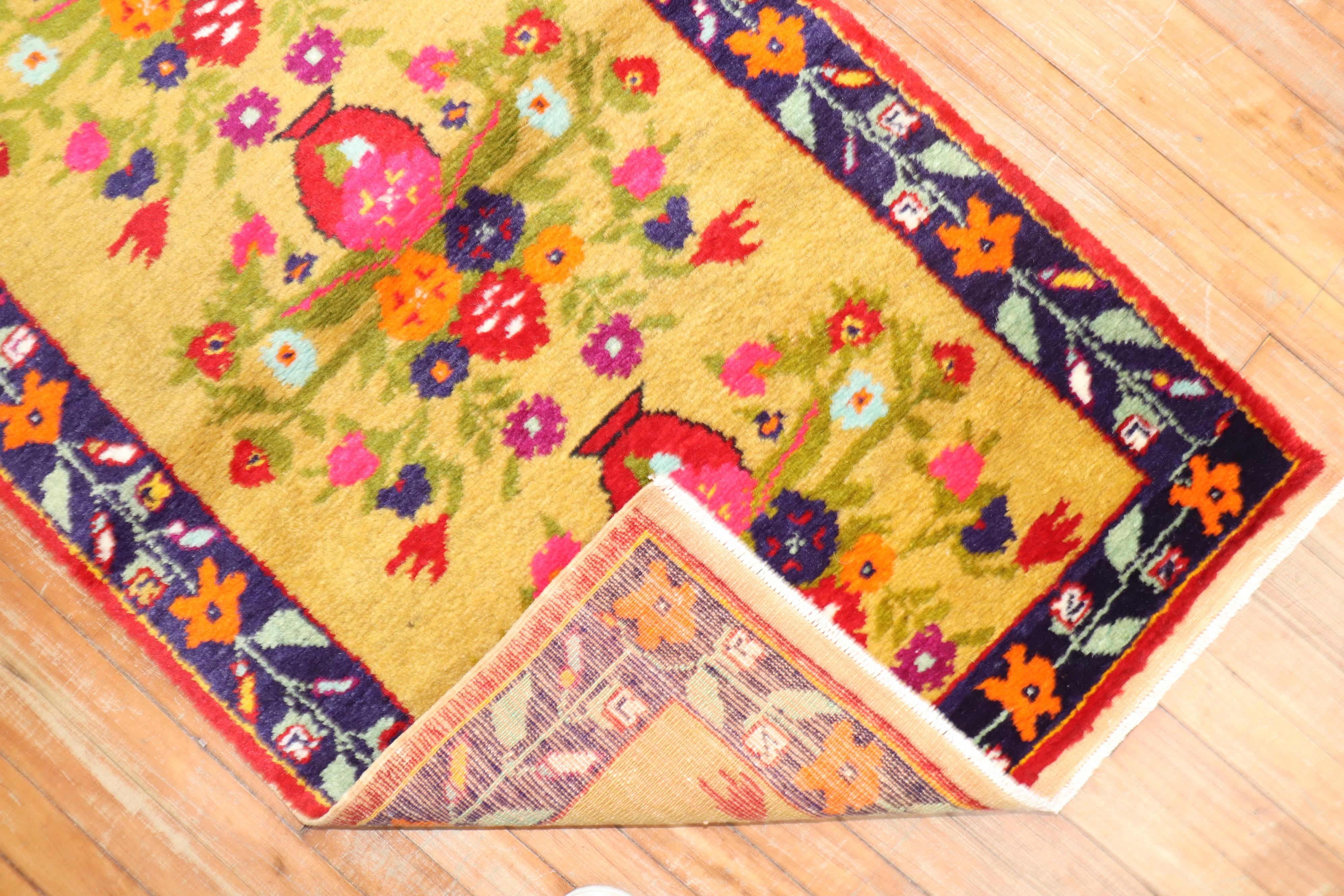 Hand-Knotted Floral Turkish Konya Rug For Sale