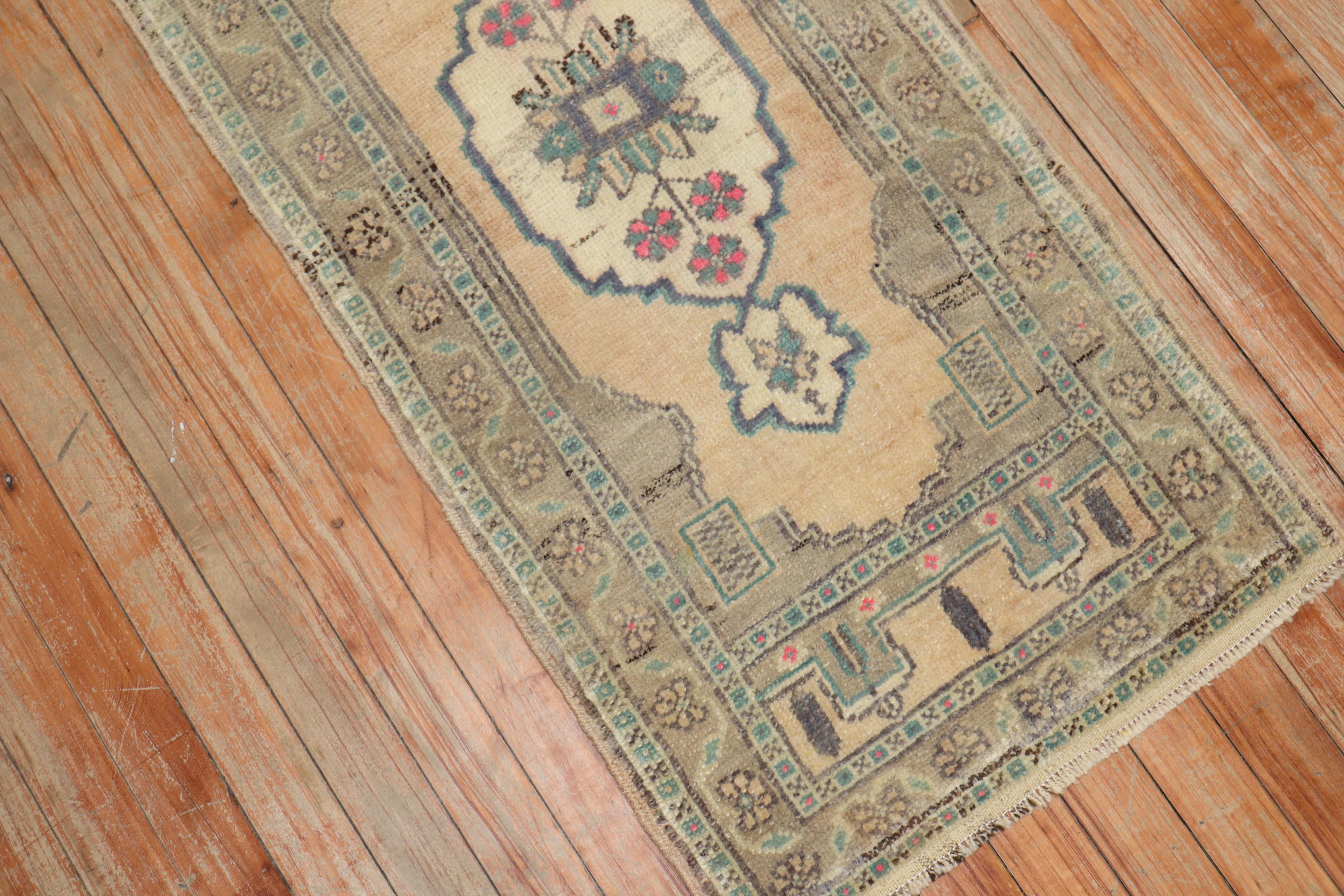 Hand-Knotted Floral Turkish Mini Rug