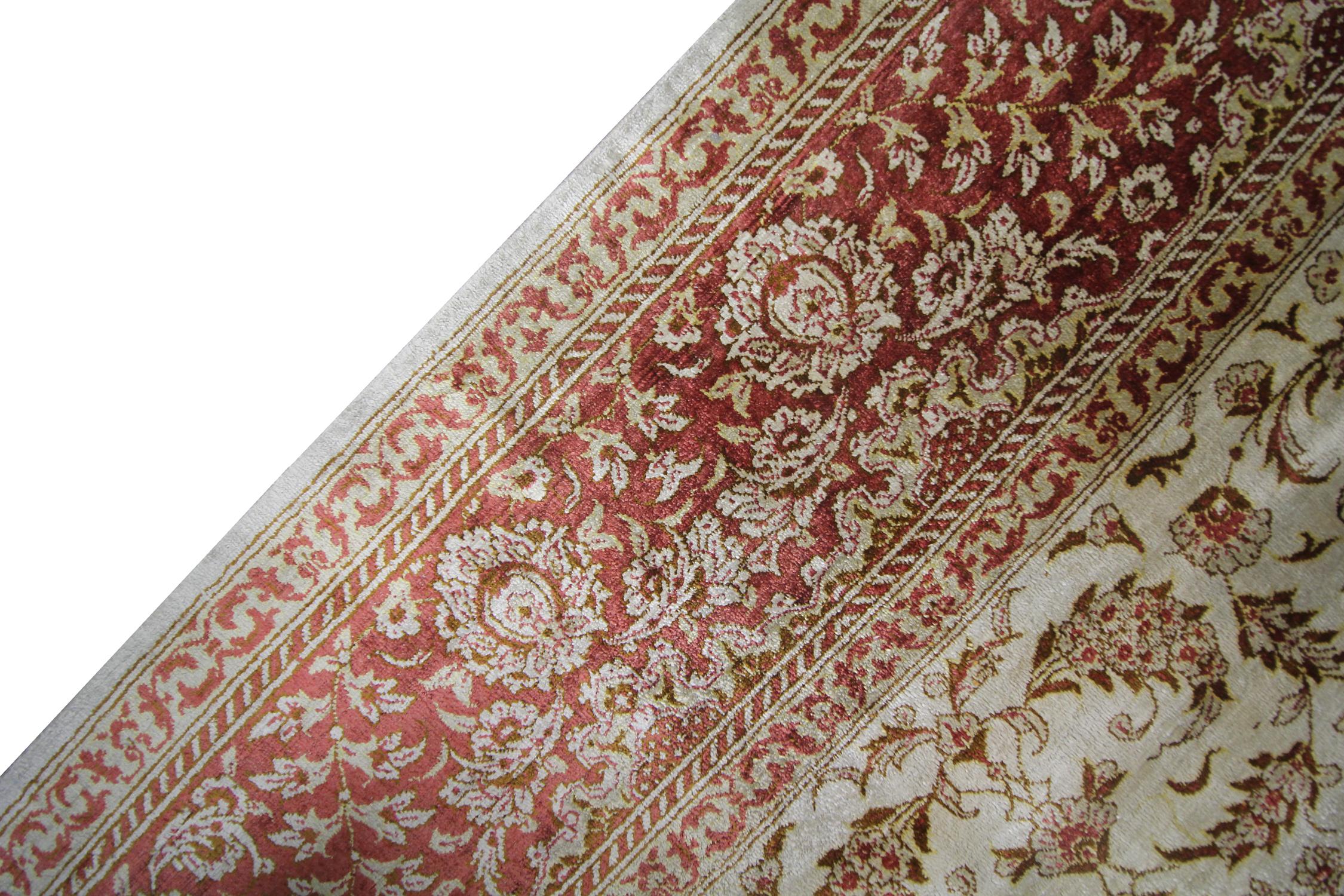 Floral Turkish Rug, Handmade Carpet Oriental Brown Silk Rug For Sale 3