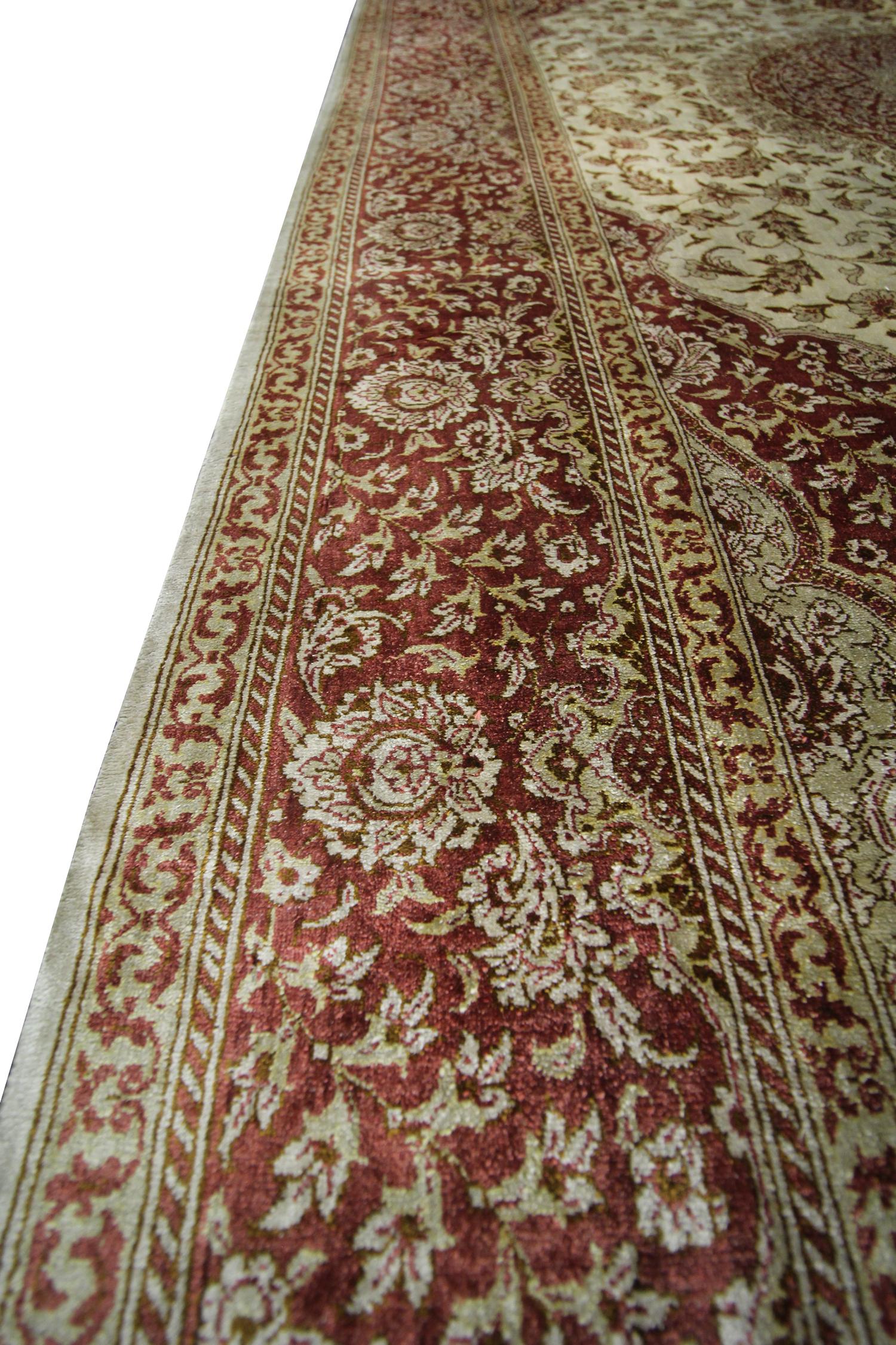 Floral Turkish Rug, Handmade Carpet Oriental Brown Silk Rug For Sale 4