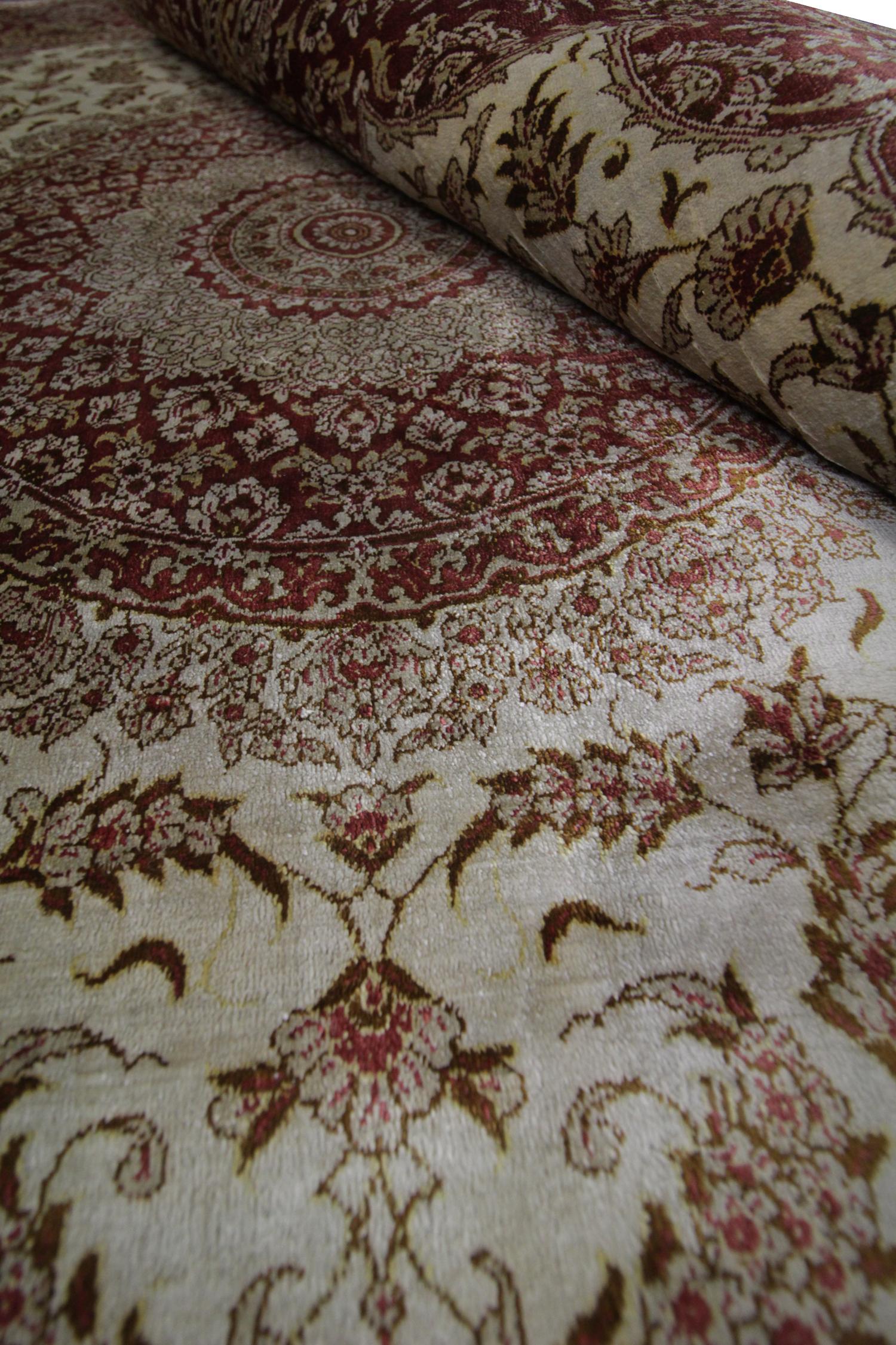 Floral Turkish Rug, Handmade Carpet Oriental Brown Silk Rug For Sale 5