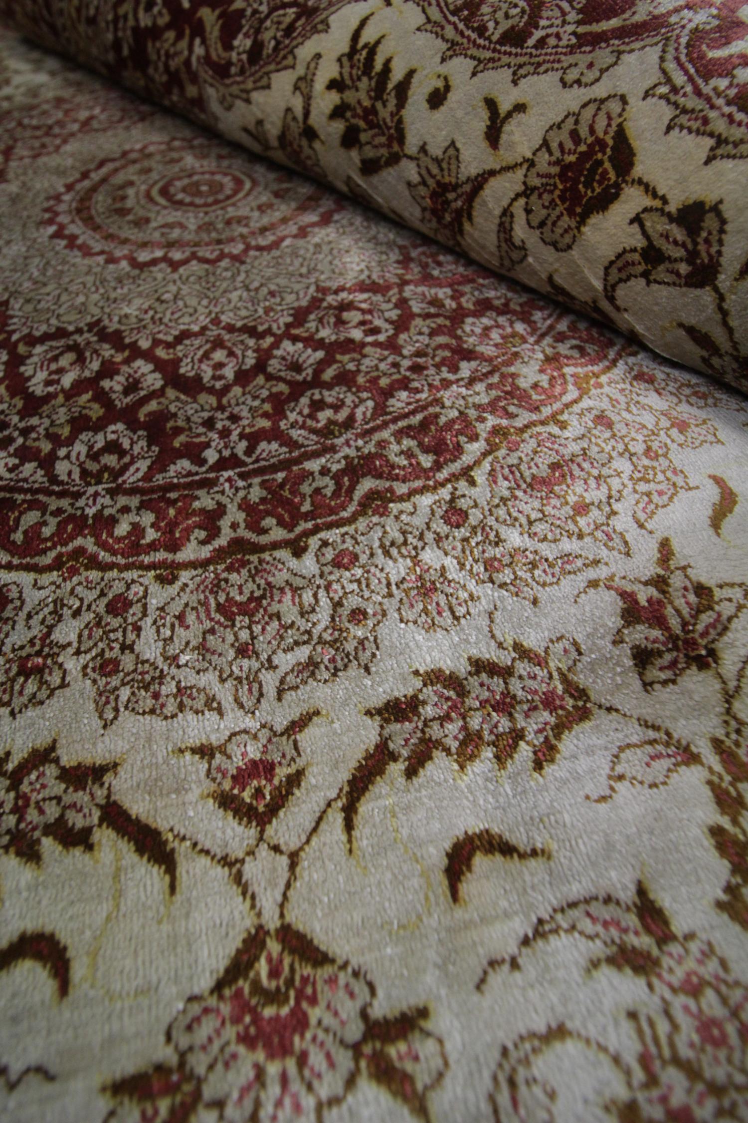 Floral Turkish Rug, Handmade Carpet Oriental Brown Silk Rug For Sale 6