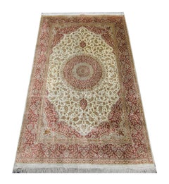 Floral Turkish Rug, Handmade Carpet Oriental Brown Silk Rug