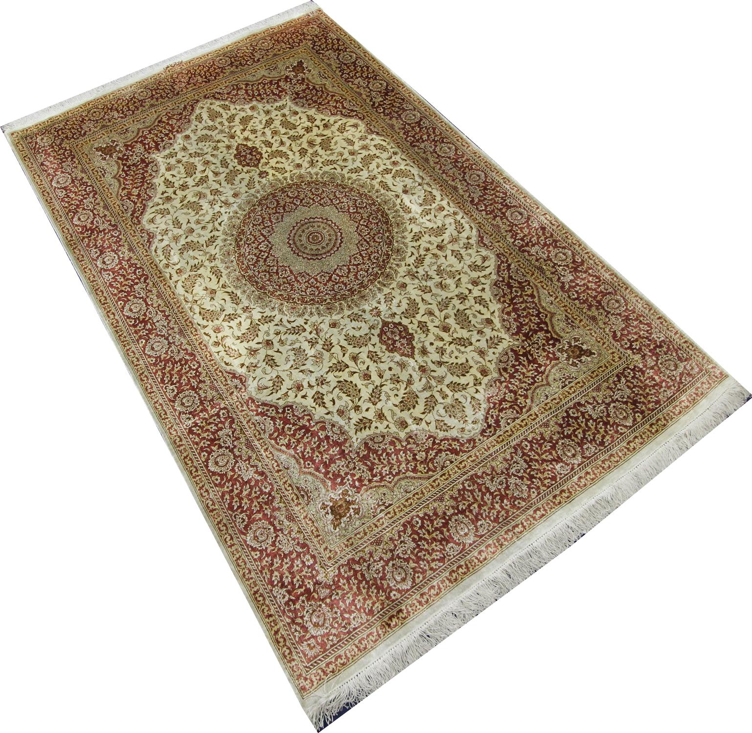 Tribal Floral Turkish Rug, Handmade Carpet Oriental Brown Silk Rug For Sale