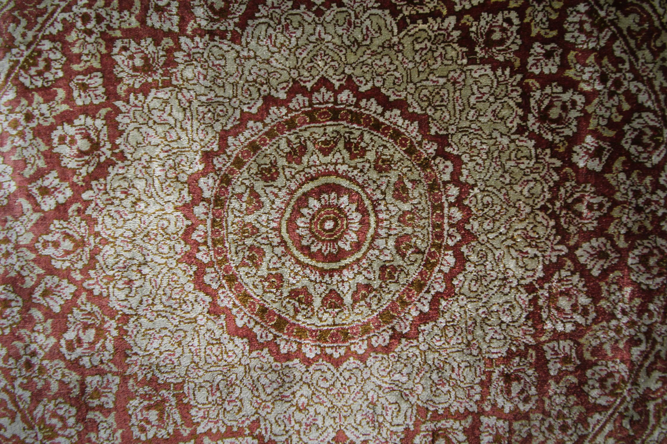Floral Turkish Rug, Handmade Carpet Oriental Brown Silk Rug In Excellent Condition For Sale In Hampshire, GB