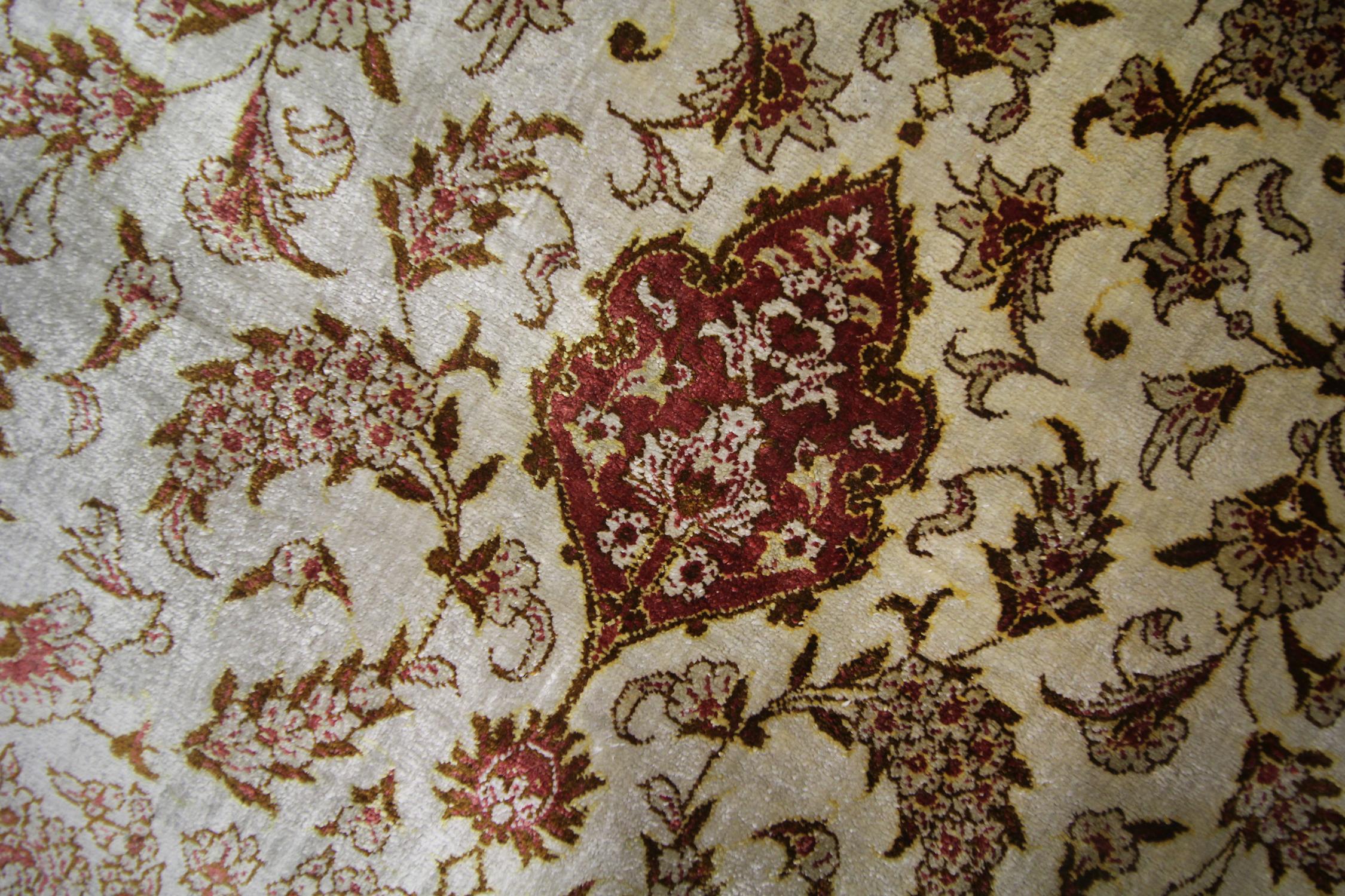 Floral Turkish Rug, Handmade Carpet Oriental Brown Silk Rug For Sale 1