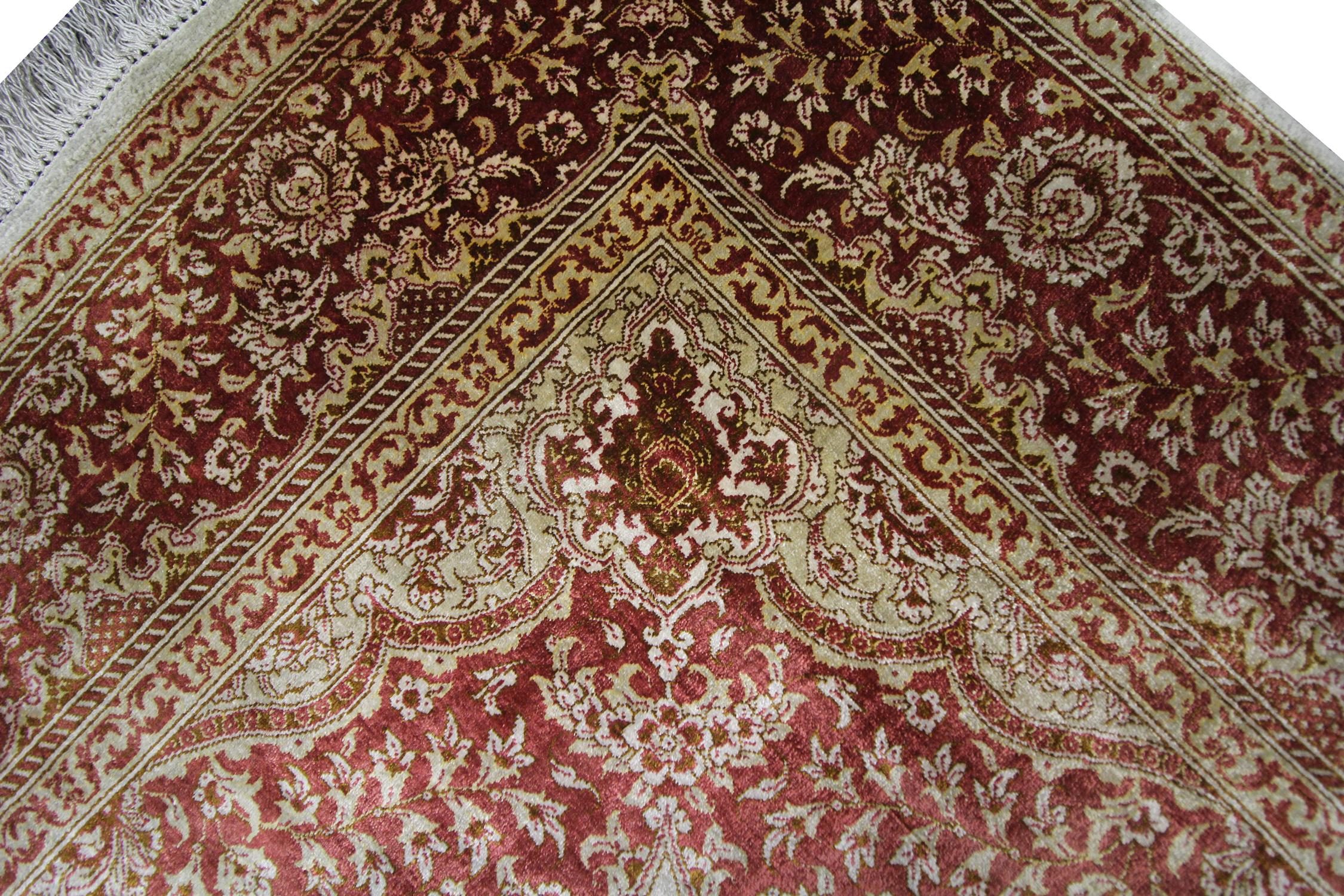 Floral Turkish Rug, Handmade Carpet Oriental Brown Silk Rug For Sale 2