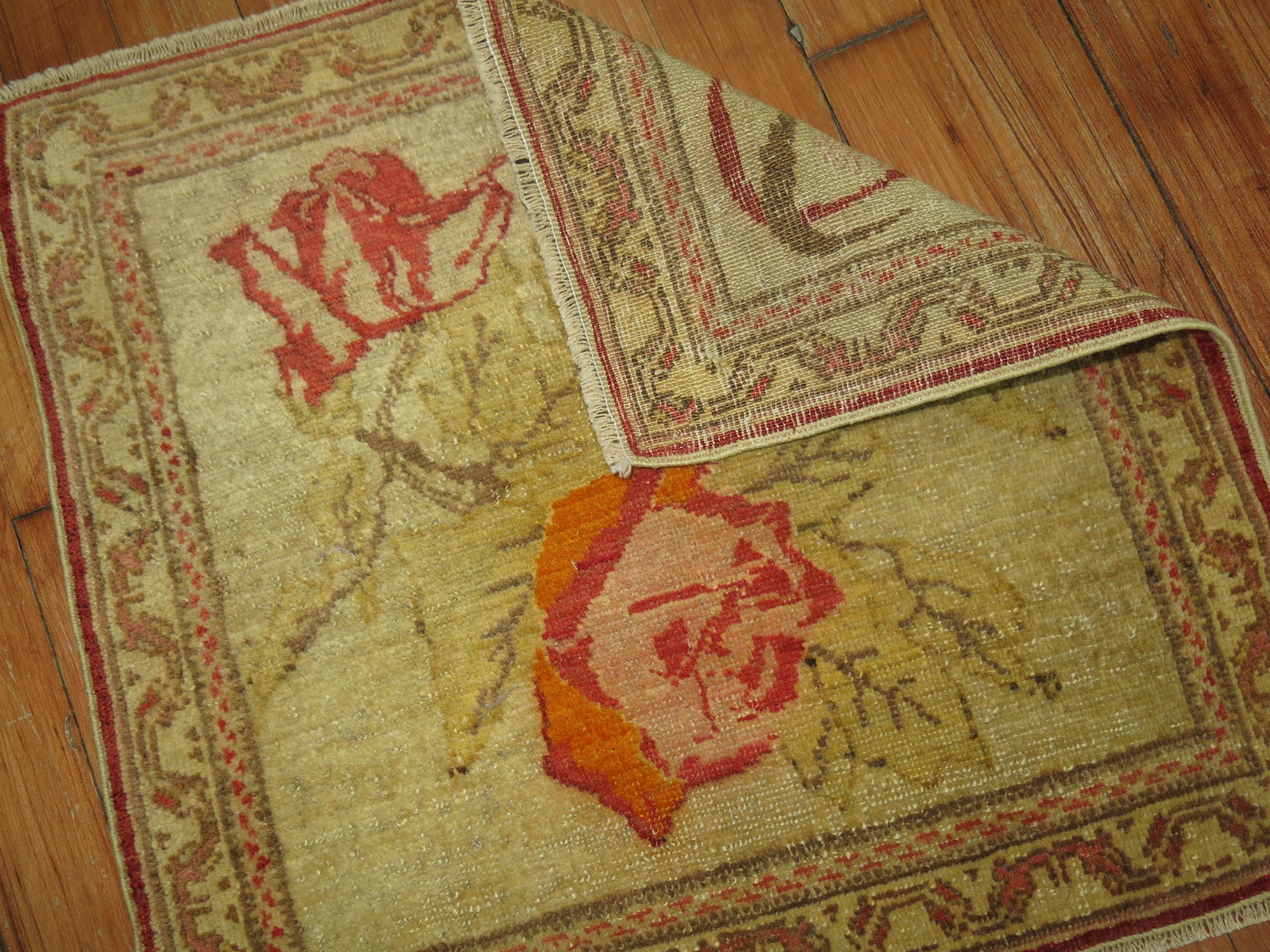 Hand-Knotted Floral Turkish Sivas Mat Rug For Sale