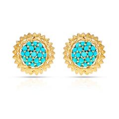 Floral Turquoise Cabochon Cluster Earrings, 14k
