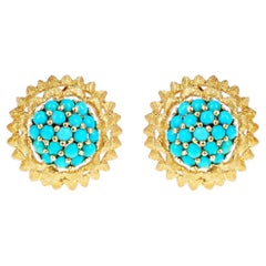 Floral Turquoise Cabochon Cluster Earrings, 14k