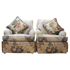 Floral Upholstered Club Chairs by Baker