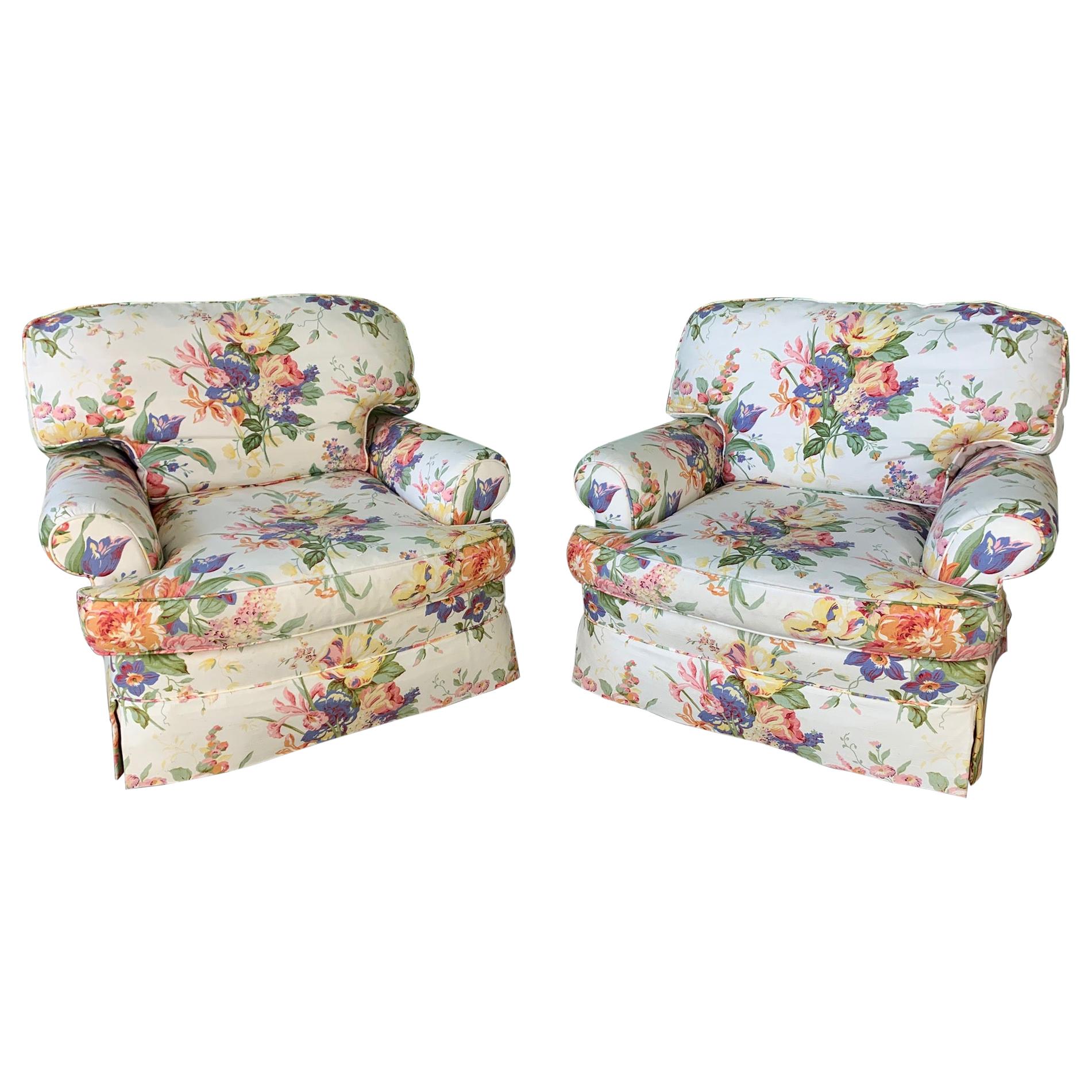 Floral Upholstered Club Chairs by Ralph Lauren, Set of Two
