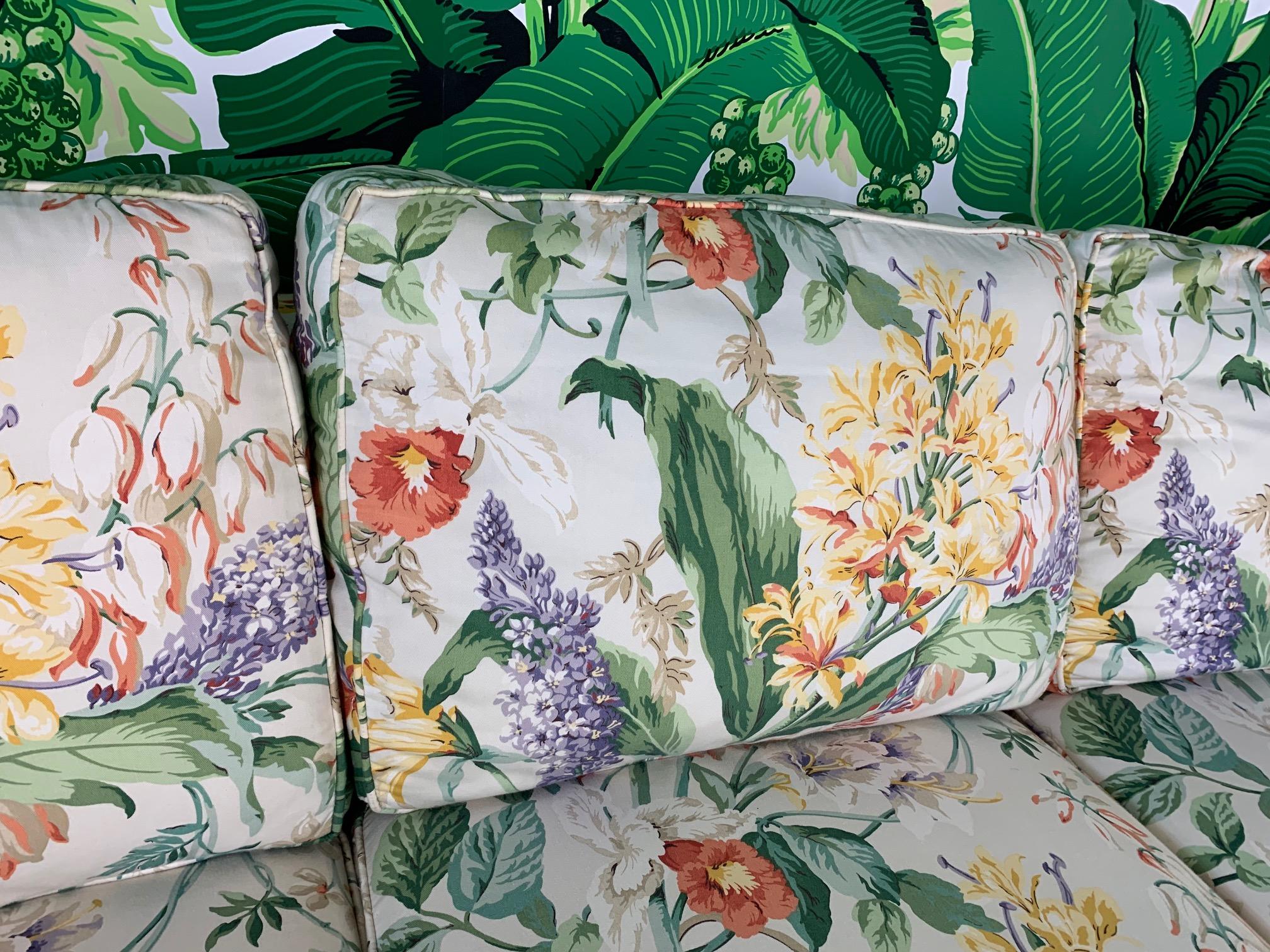 Hollywood Regency Floral Upholstered Sofas by Robb and Stucky