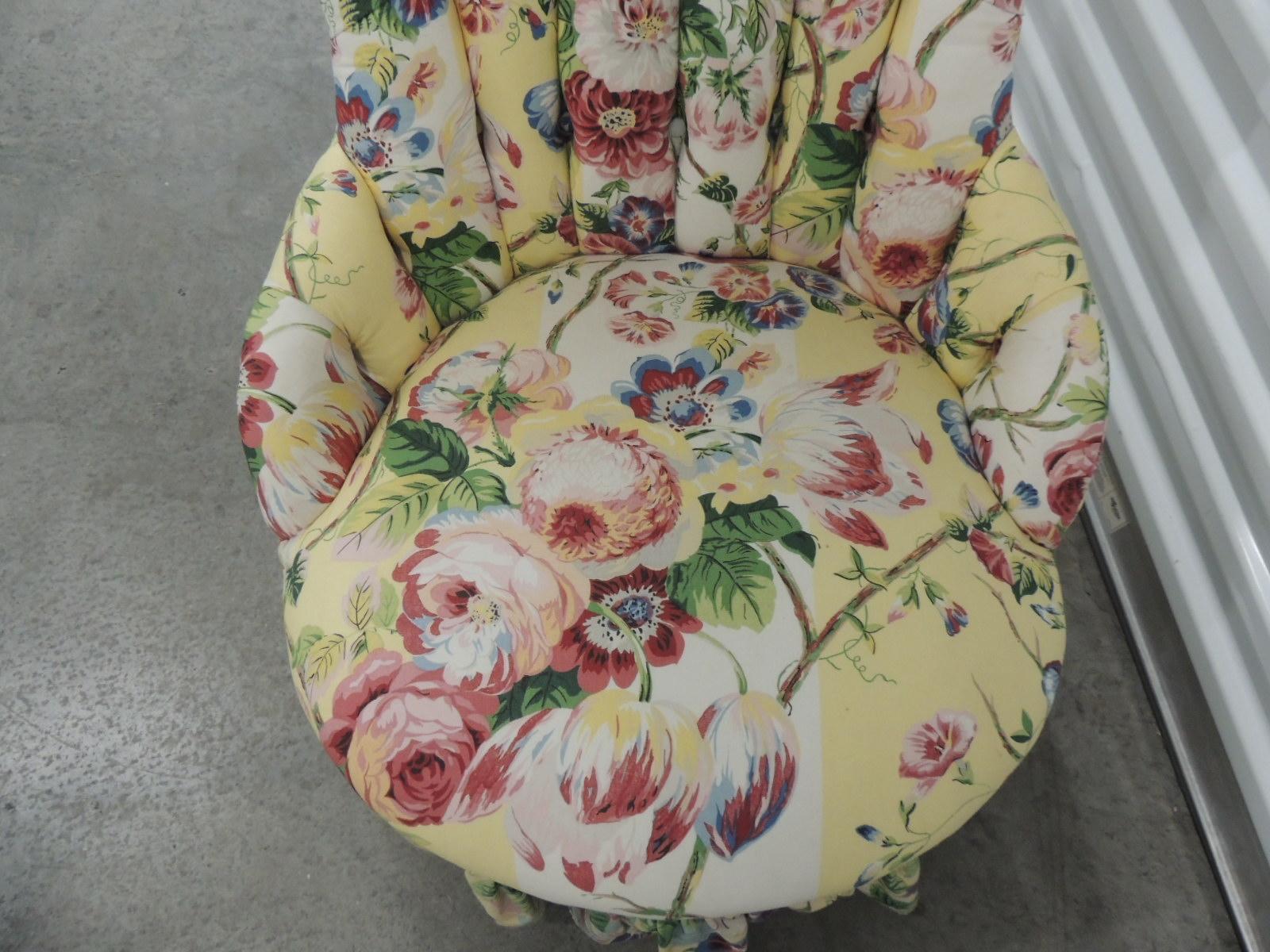 Floral Upholstered Victorian Eastlake Style Slipper Chair 3