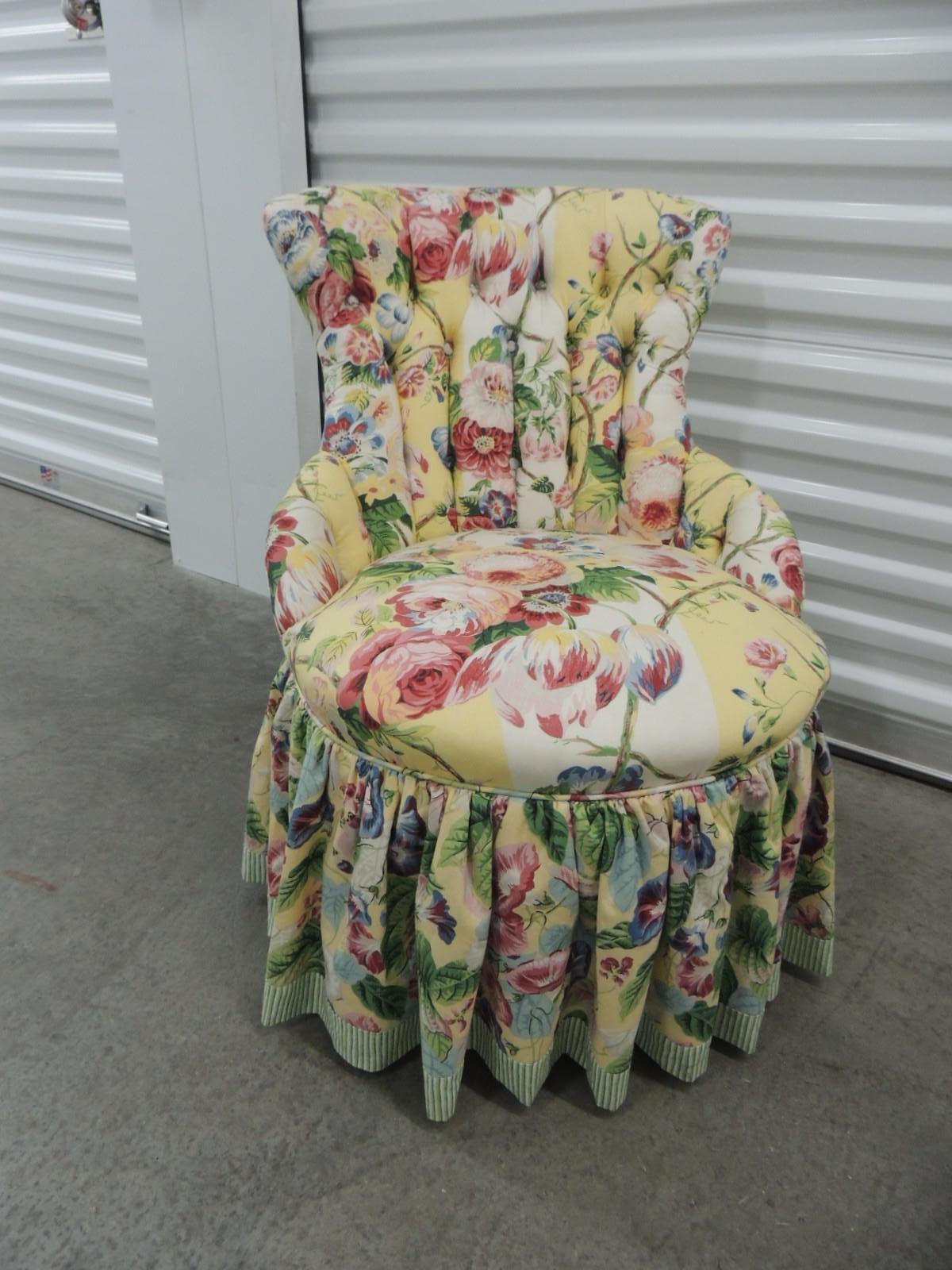 English Floral Upholstered Victorian Eastlake Style Slipper Chair