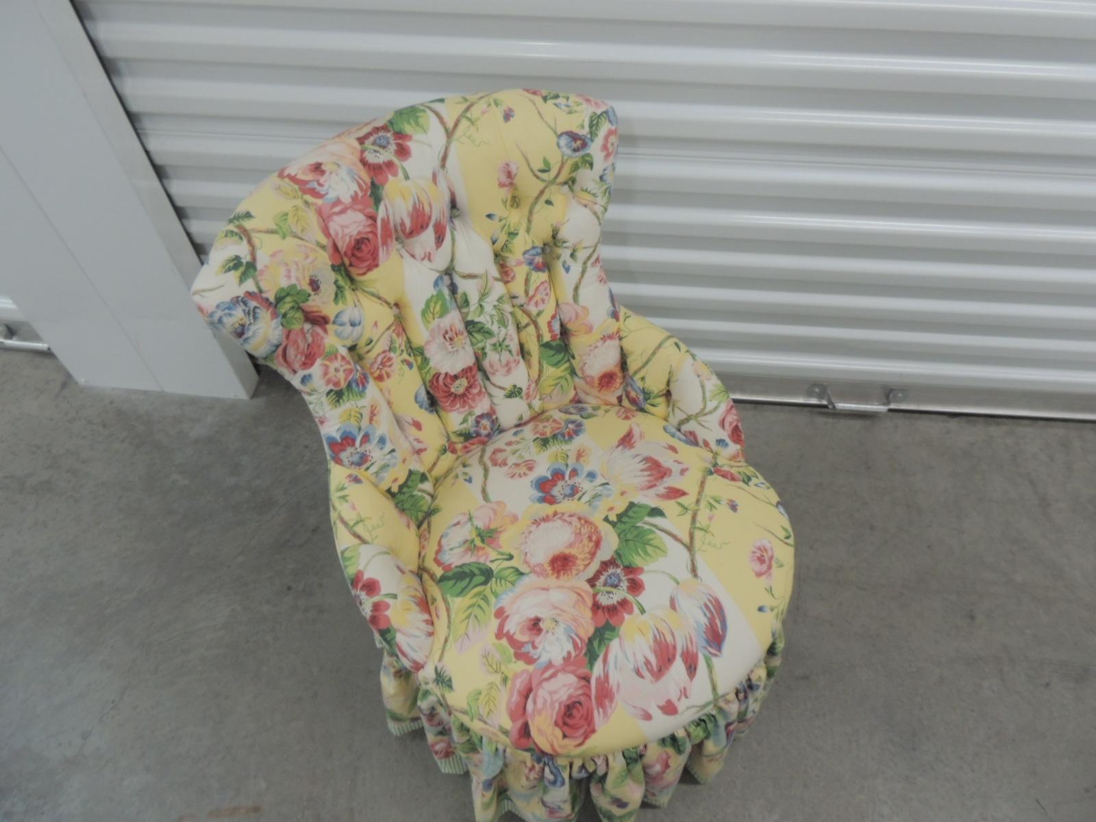 Hand-Crafted Floral Upholstered Victorian Eastlake Style Slipper Chair