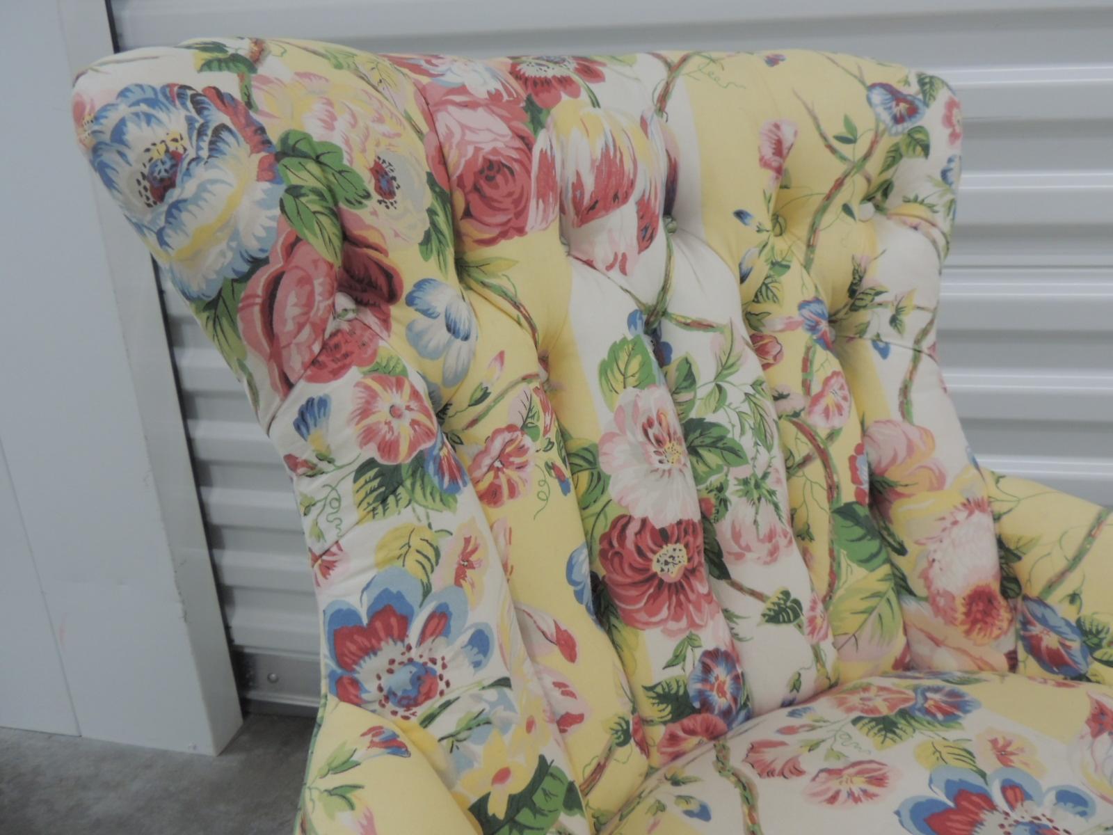 Floral Upholstered Victorian Eastlake Style Slipper Chair In Good Condition In Oakland Park, FL