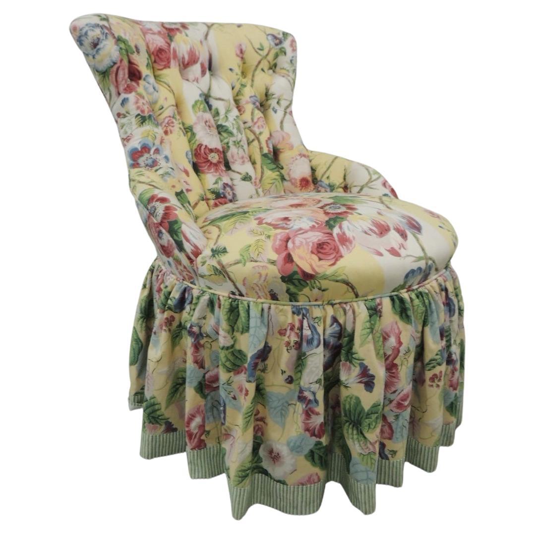 Floral Upholstered Victorian Eastlake Style Slipper Chair