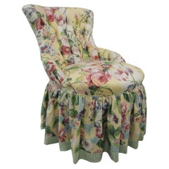 Floral Upholstered Victorian Eastlake Style Slipper Chair