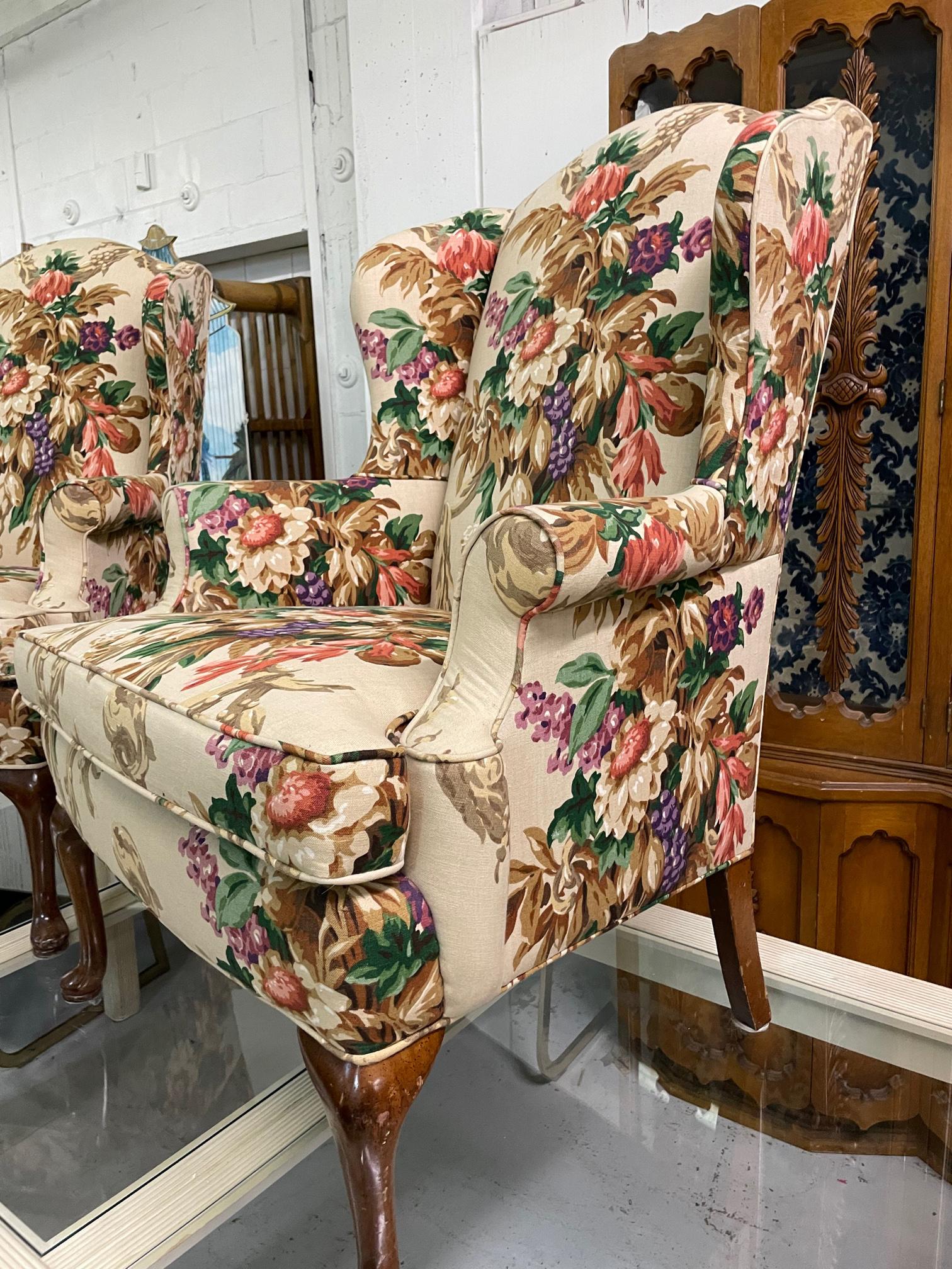 vintage floral wingback chair