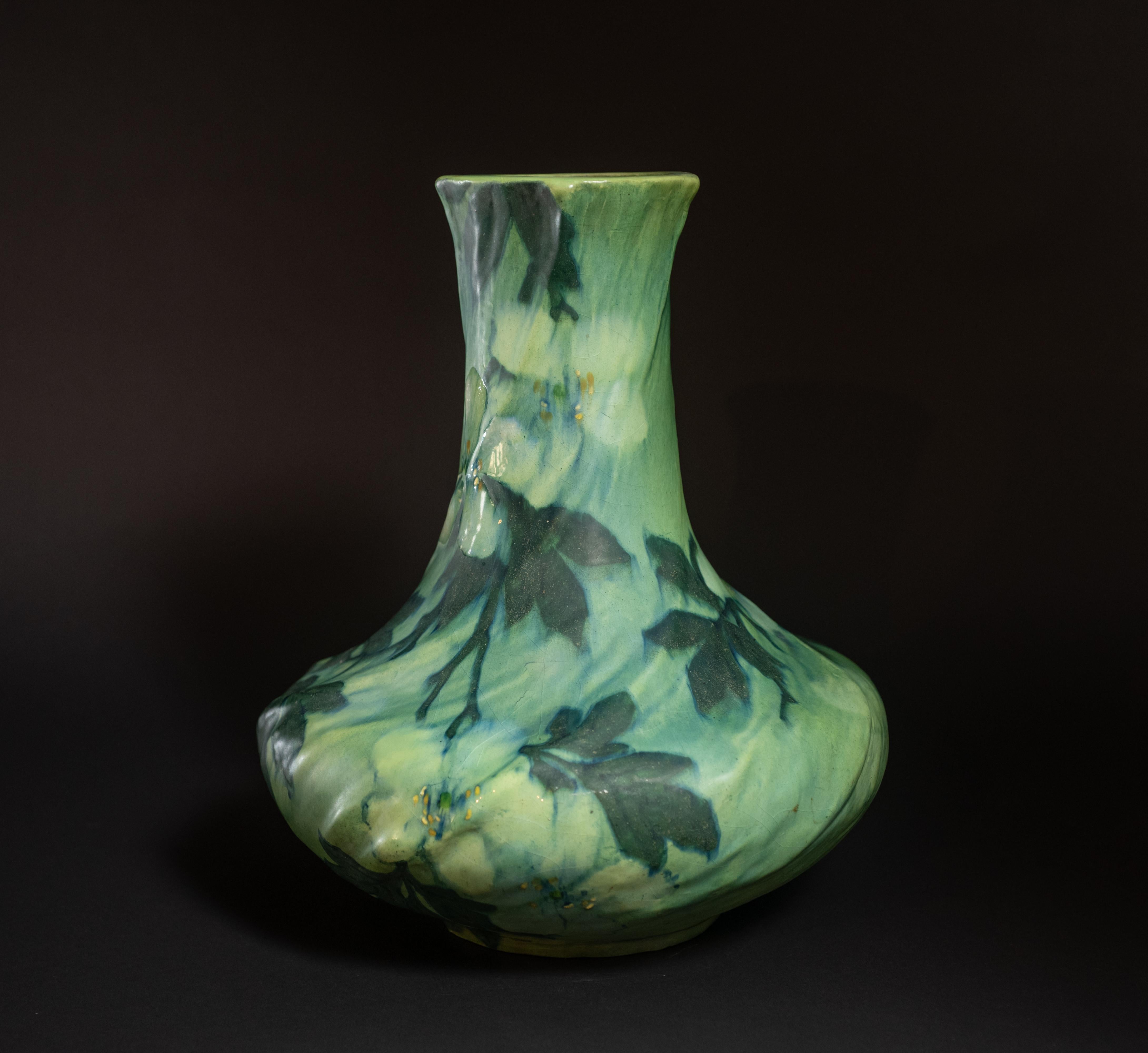 French Art Nouveau Earthenware Floral Vase by Edmond Lachenal For Sale