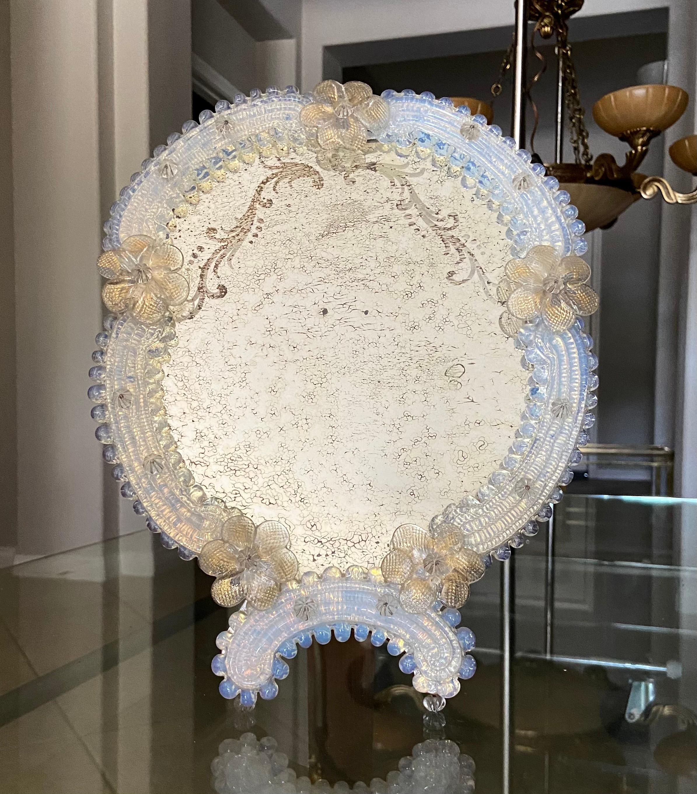 Miroir de table en verre vénitien à motifs floraux de Murano en vente 4