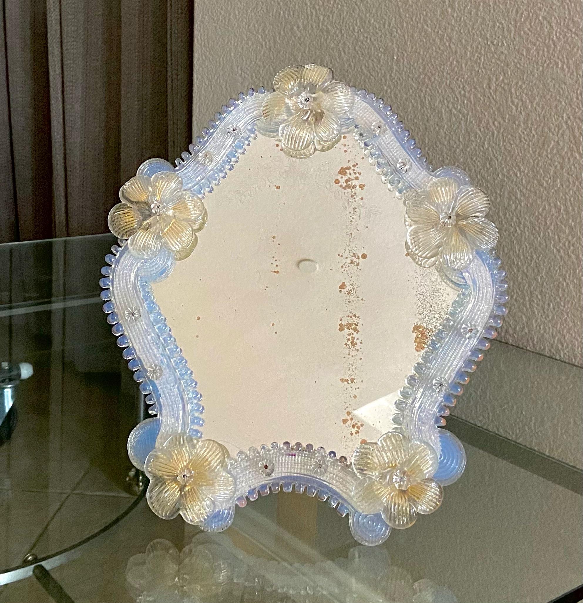 Floral Venetian Glass Murano Table Mirror For Sale 5