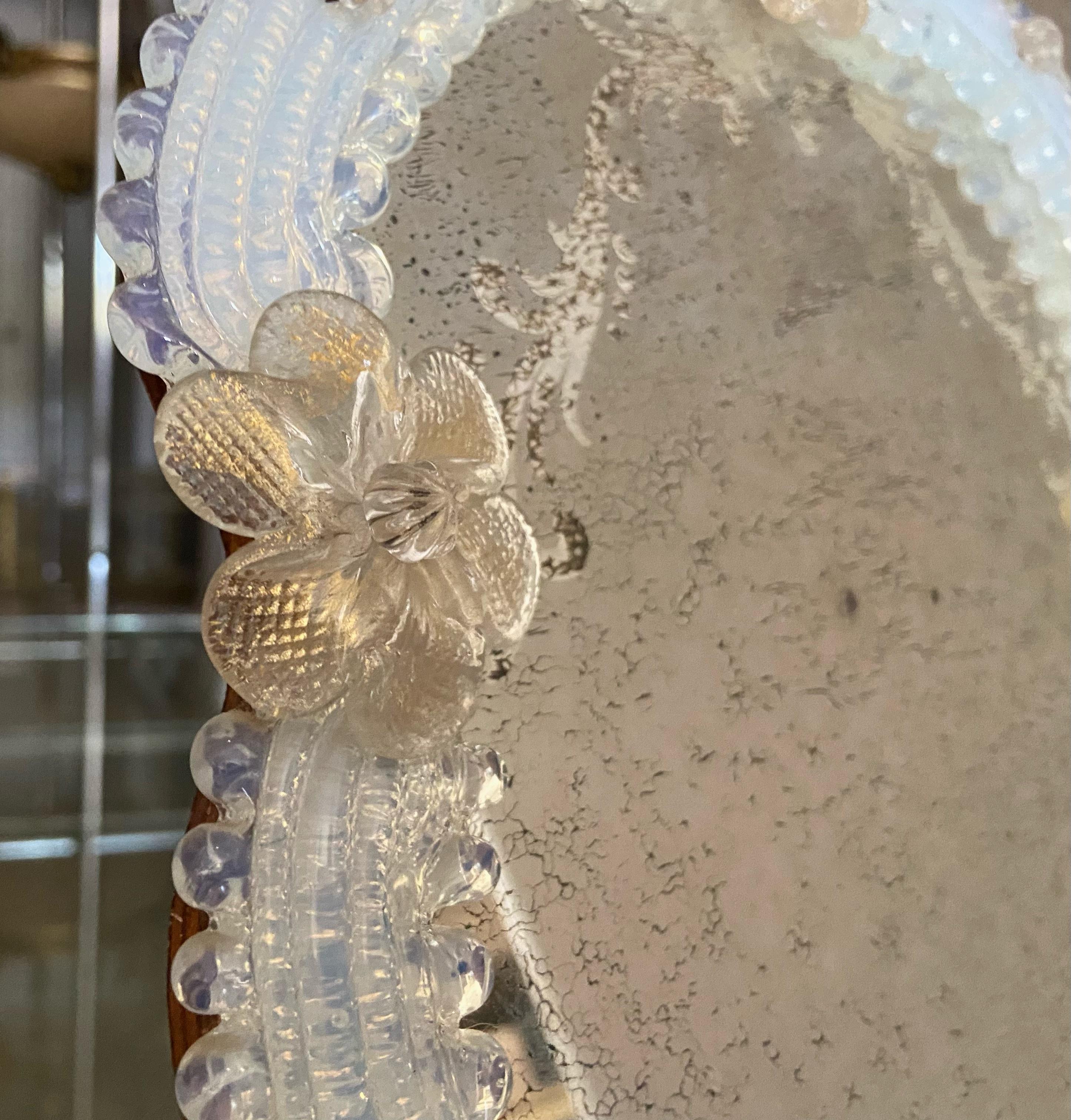 Miroir de table en verre vénitien à motifs floraux de Murano en vente 5