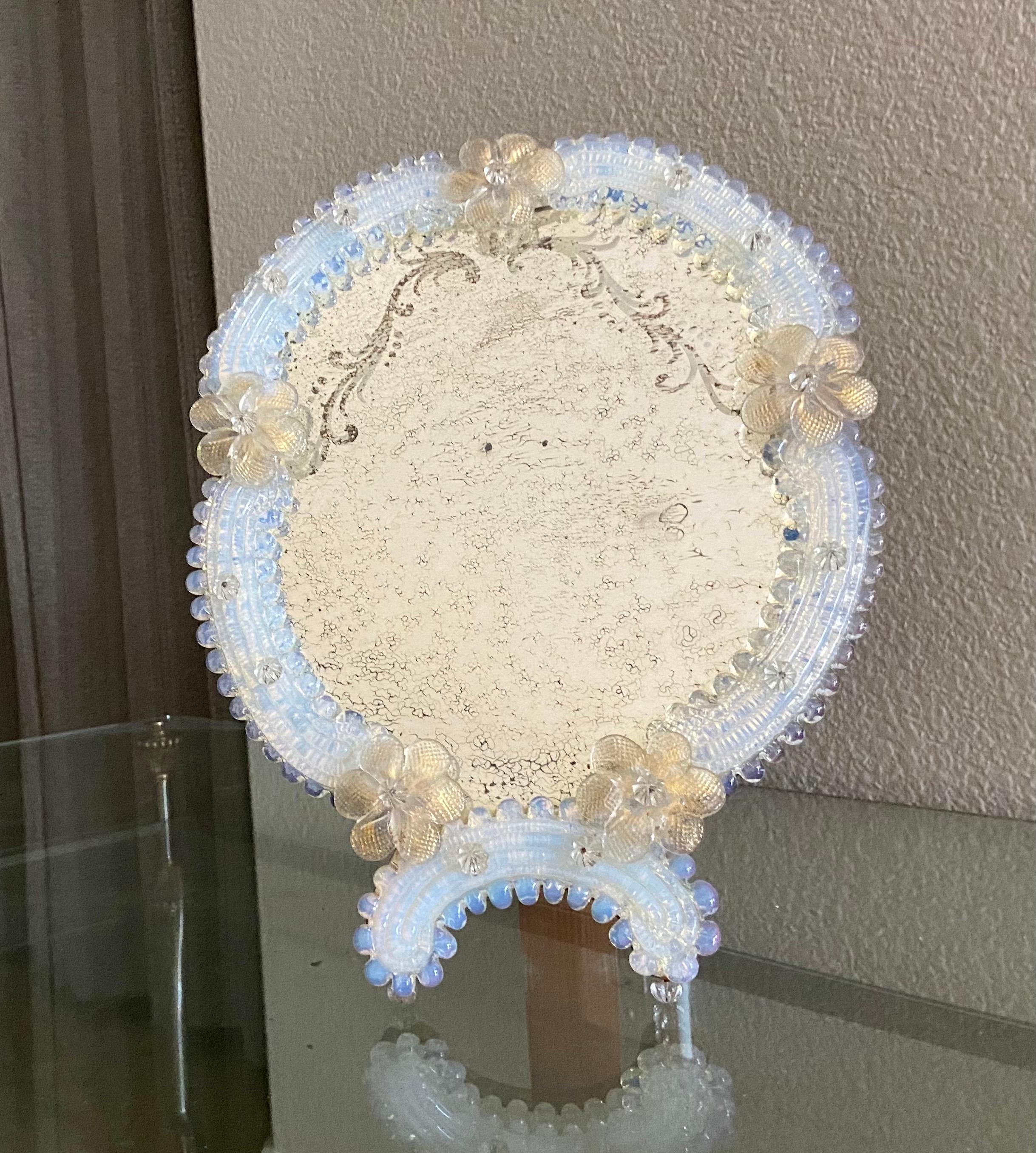 Miroir de table en verre vénitien à motifs floraux de Murano en vente 8