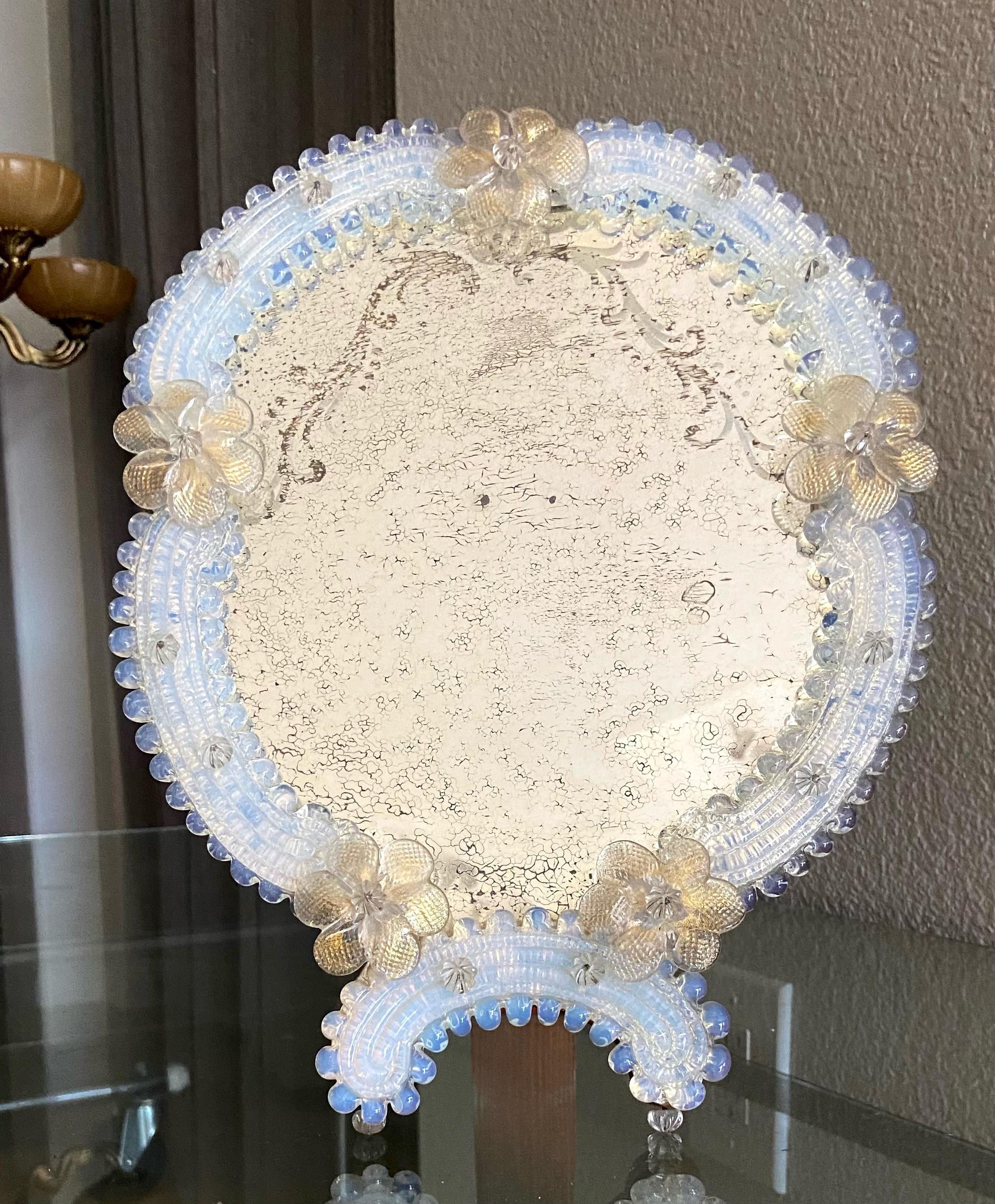 Italian Floral Venetian Glass Murano Table Mirror For Sale
