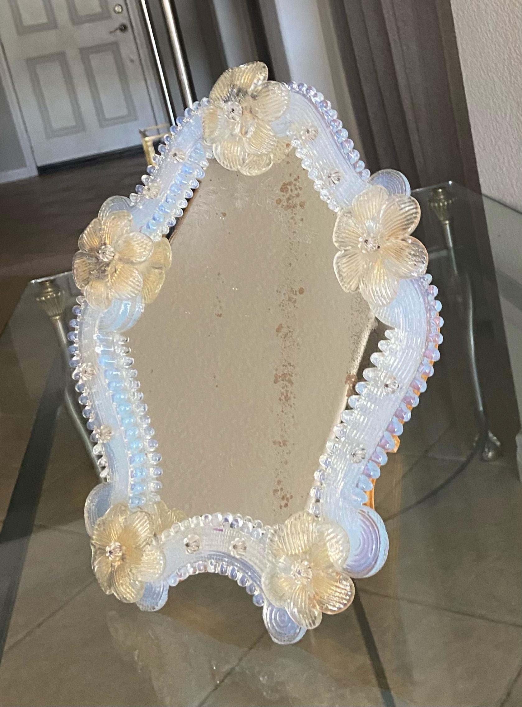 italien Miroir de table Murano en verre vénitien floral en vente