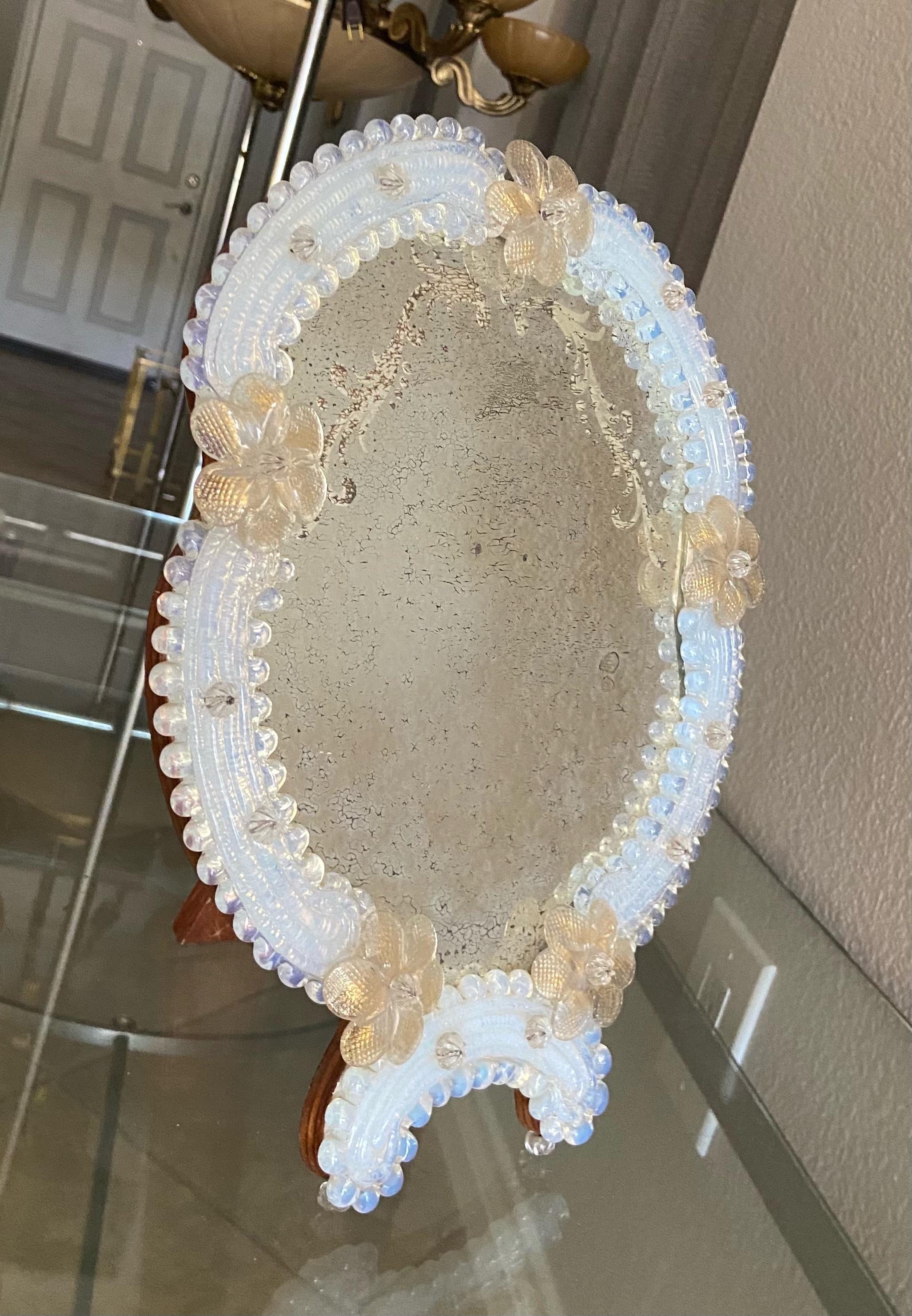 Floral Venetian Glass Murano Table Mirror In Good Condition For Sale In Palm Springs, CA