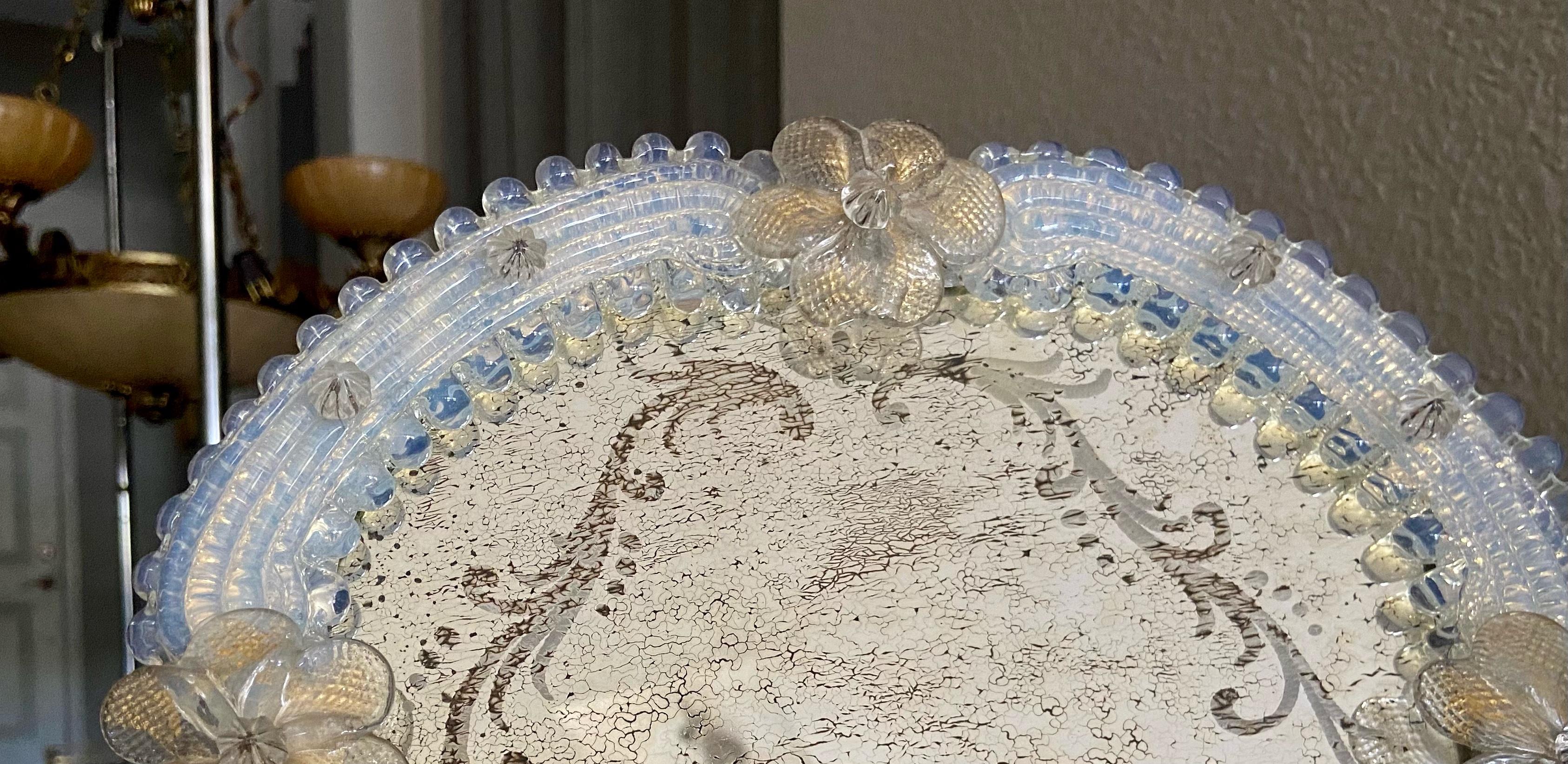 Miroir de table en verre vénitien à motifs floraux de Murano en vente 3
