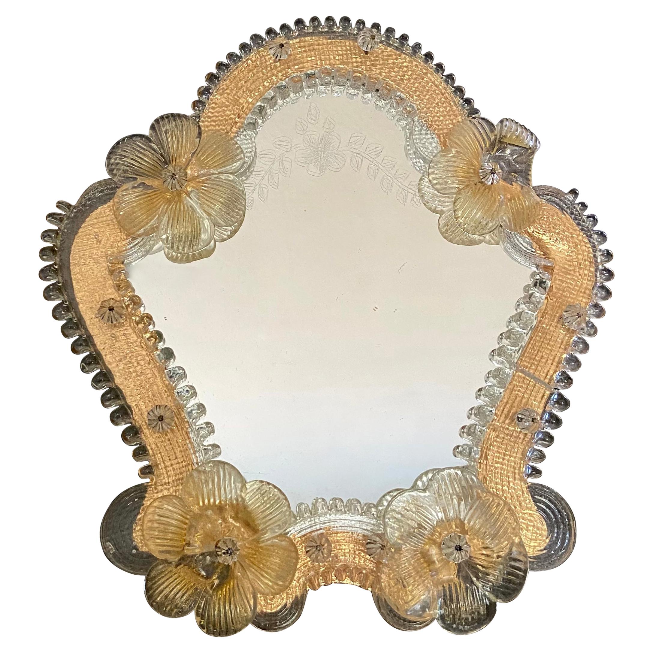 Miroir de table en verre vénitien à motifs floraux de Murano en vente