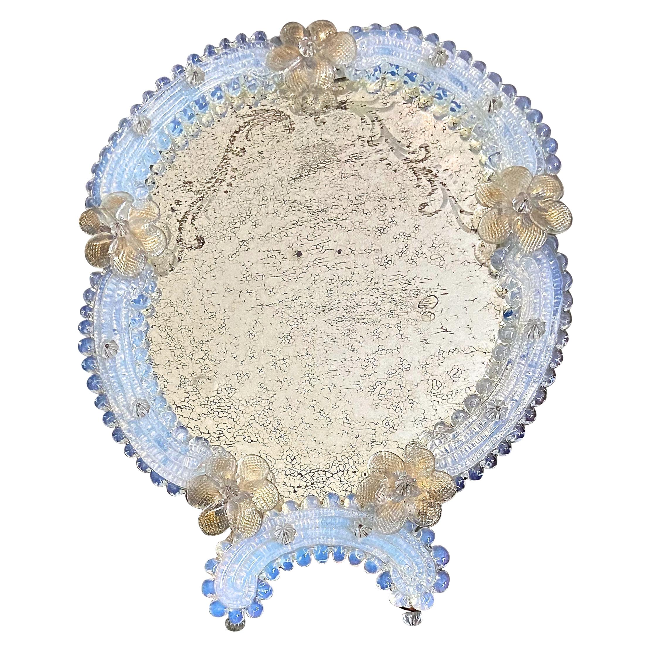 Miroir de table en verre vénitien à motifs floraux de Murano en vente