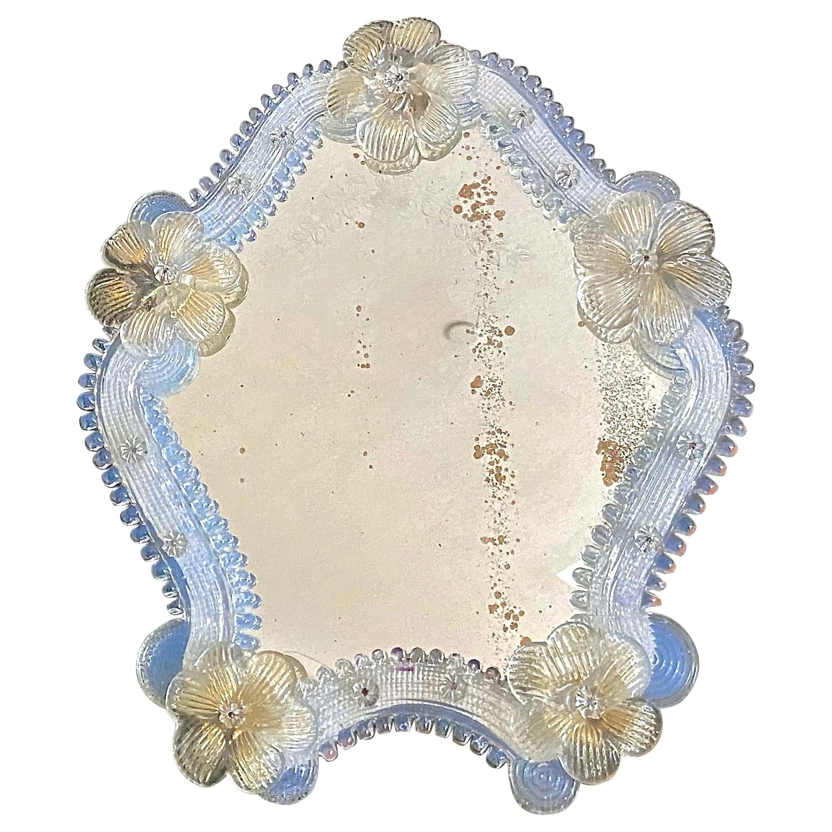 Miroir de table Murano en verre vénitien floral en vente