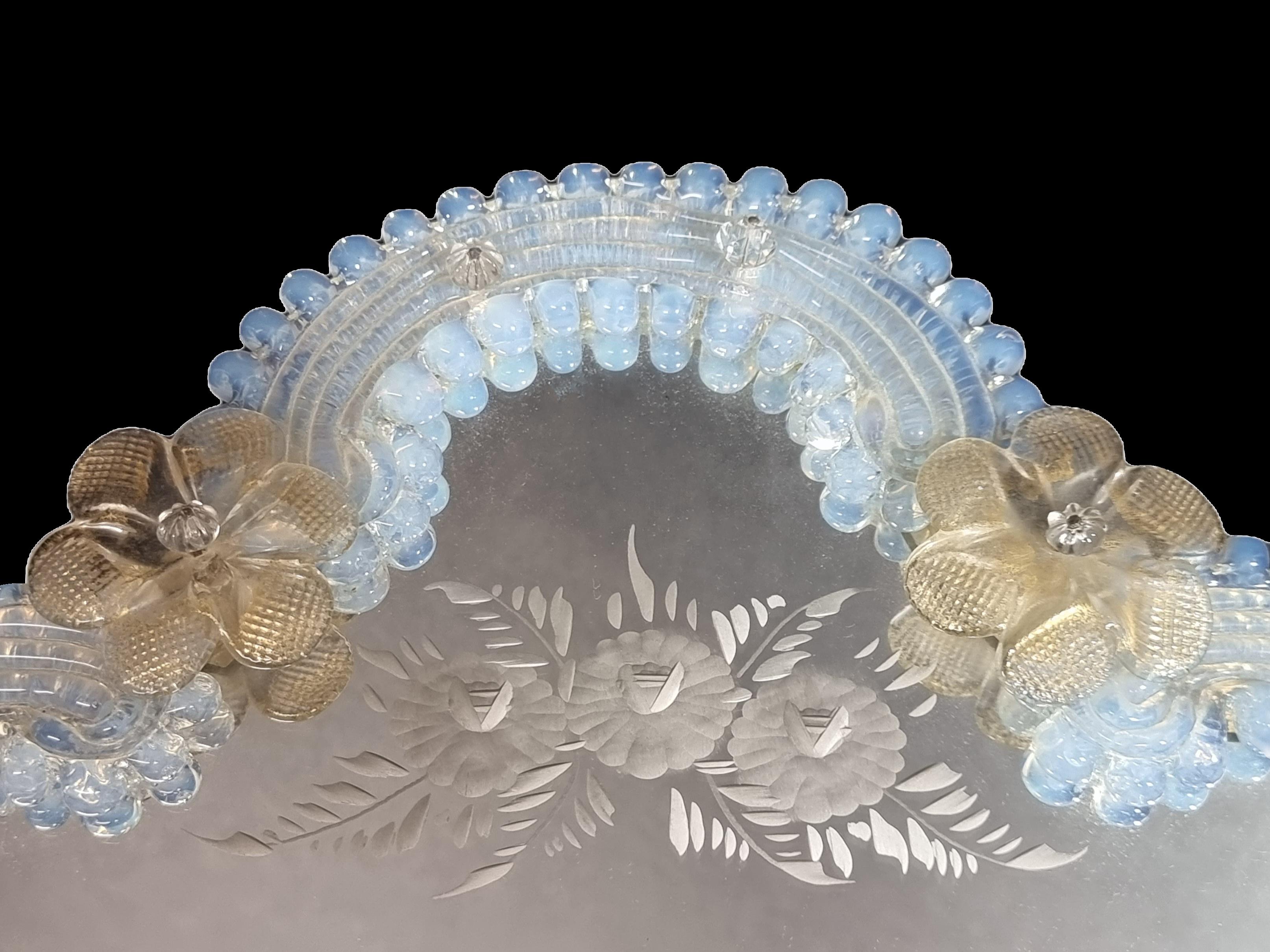 Hand-Crafted Floral Venetian Glass Murano Table Mirror  Italian  Mid 20th Century For Sale