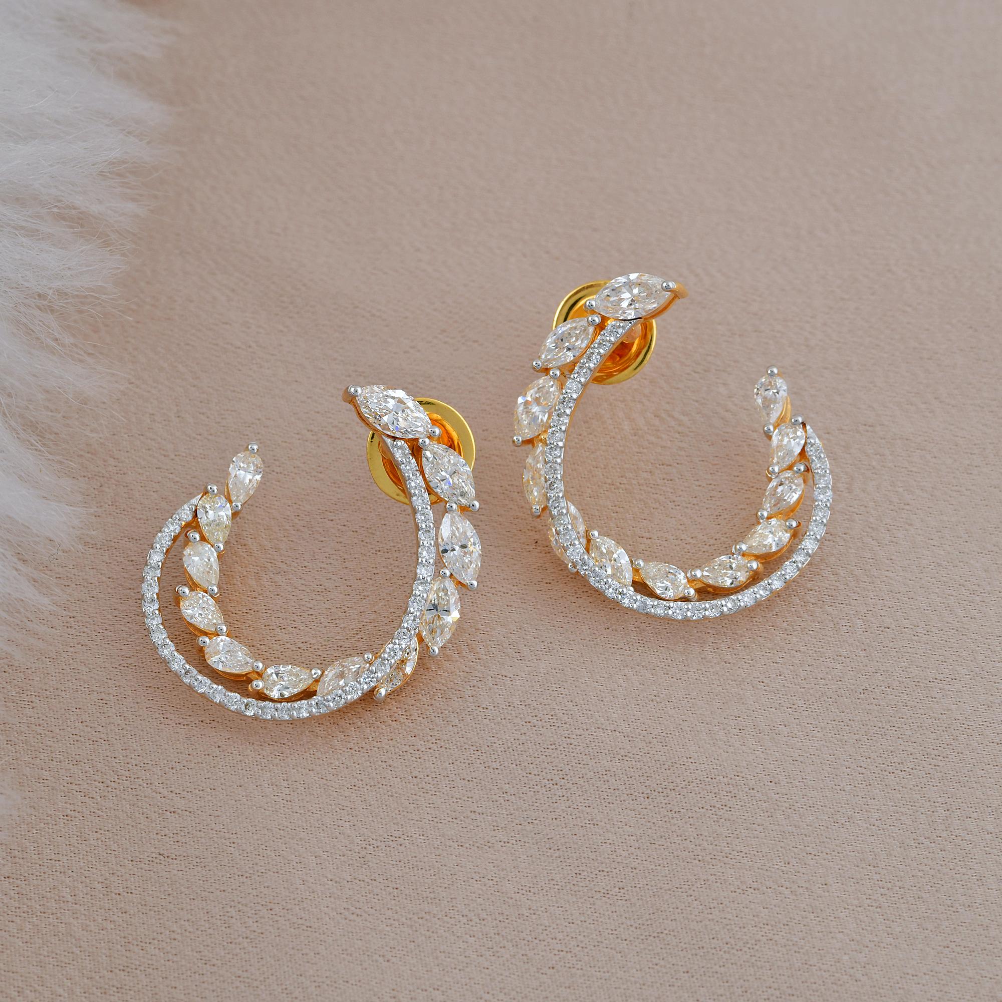 Moderne Boucles d'oreilles en or jaune 14 carats, inspirées des vignes florales et composées de 2,8 carats de diamants SI/H en vente