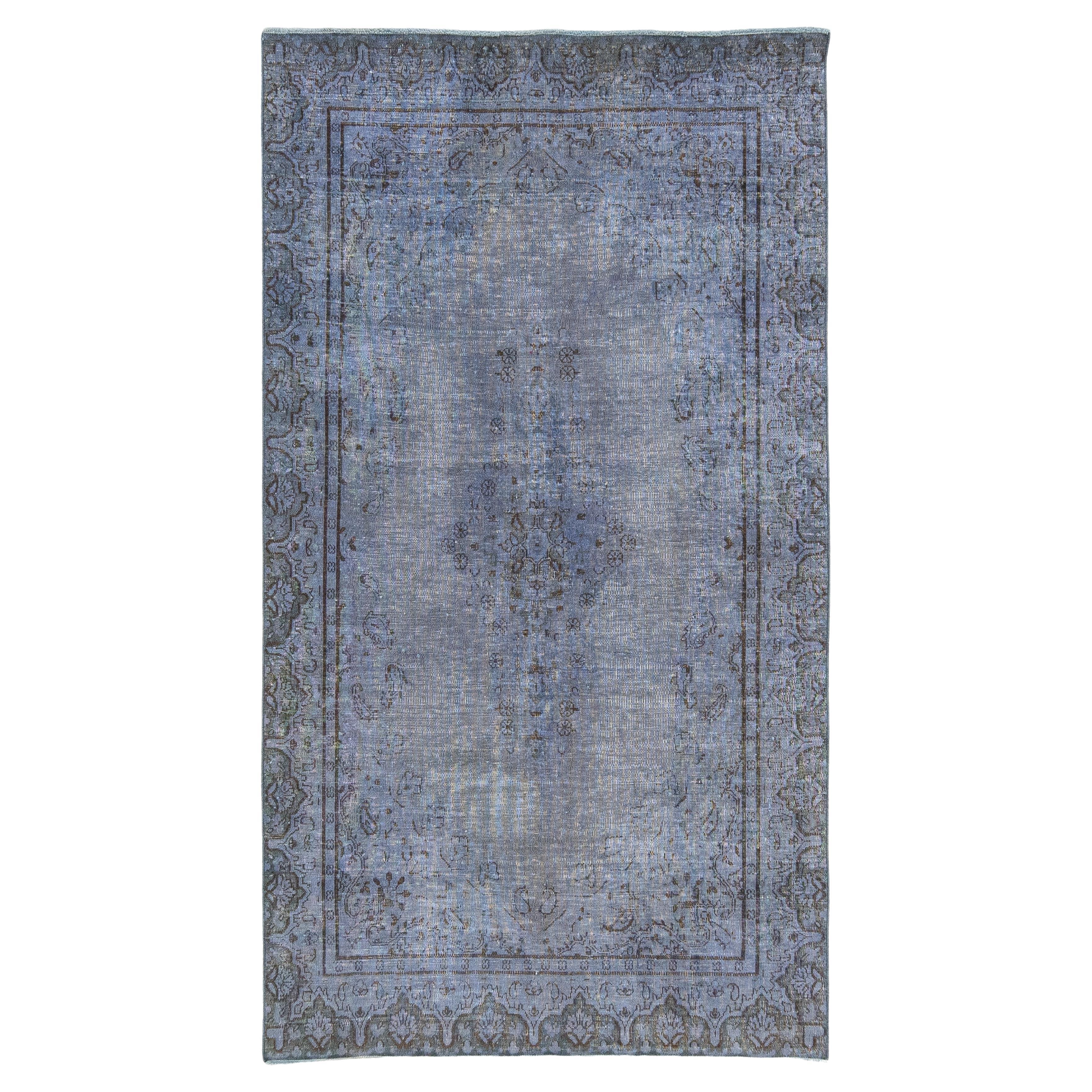 Floral Vintage Persian Overdyed Wool Rug In Blue