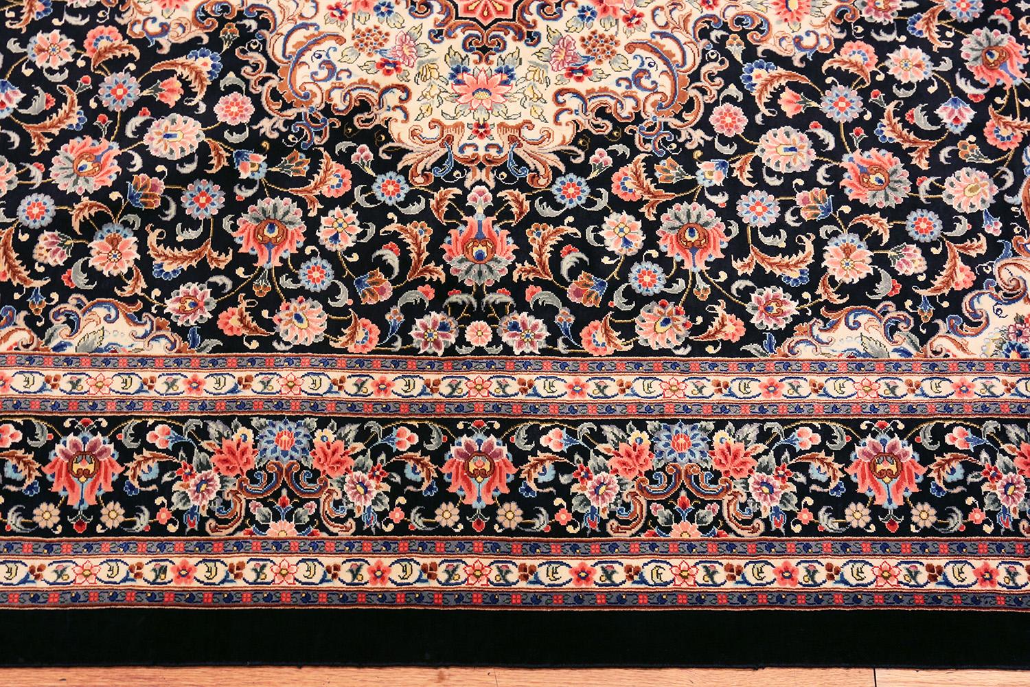 Stunning Floral Vintage Silk Persian Qum Rug , Country of Origin / Rug Type: Vintage Persian Rug, Circa Date: Late 20th Century - Size: 3 ft 7 in x 5 ft 7 in (1.09 m x 1.7 m).