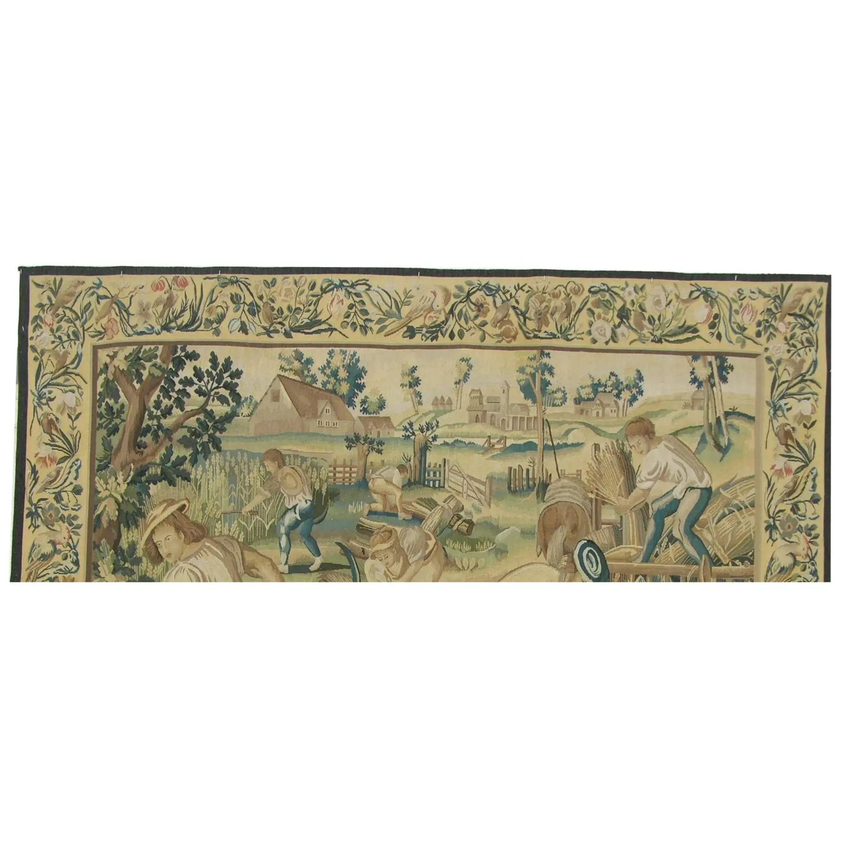Empire Floral Vintage Tapestry in Blue & Tan 11.9X9.3 For Sale