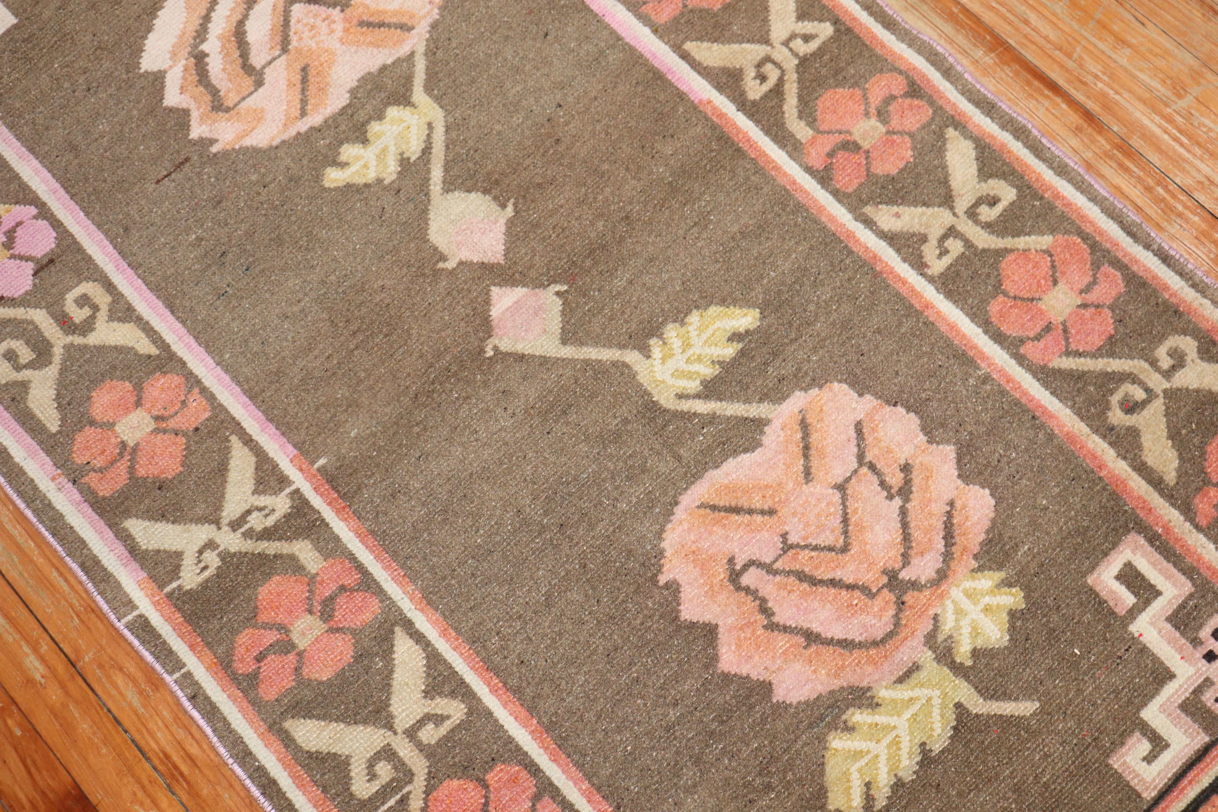 Floral Vintage Tibetan Rug For Sale 1