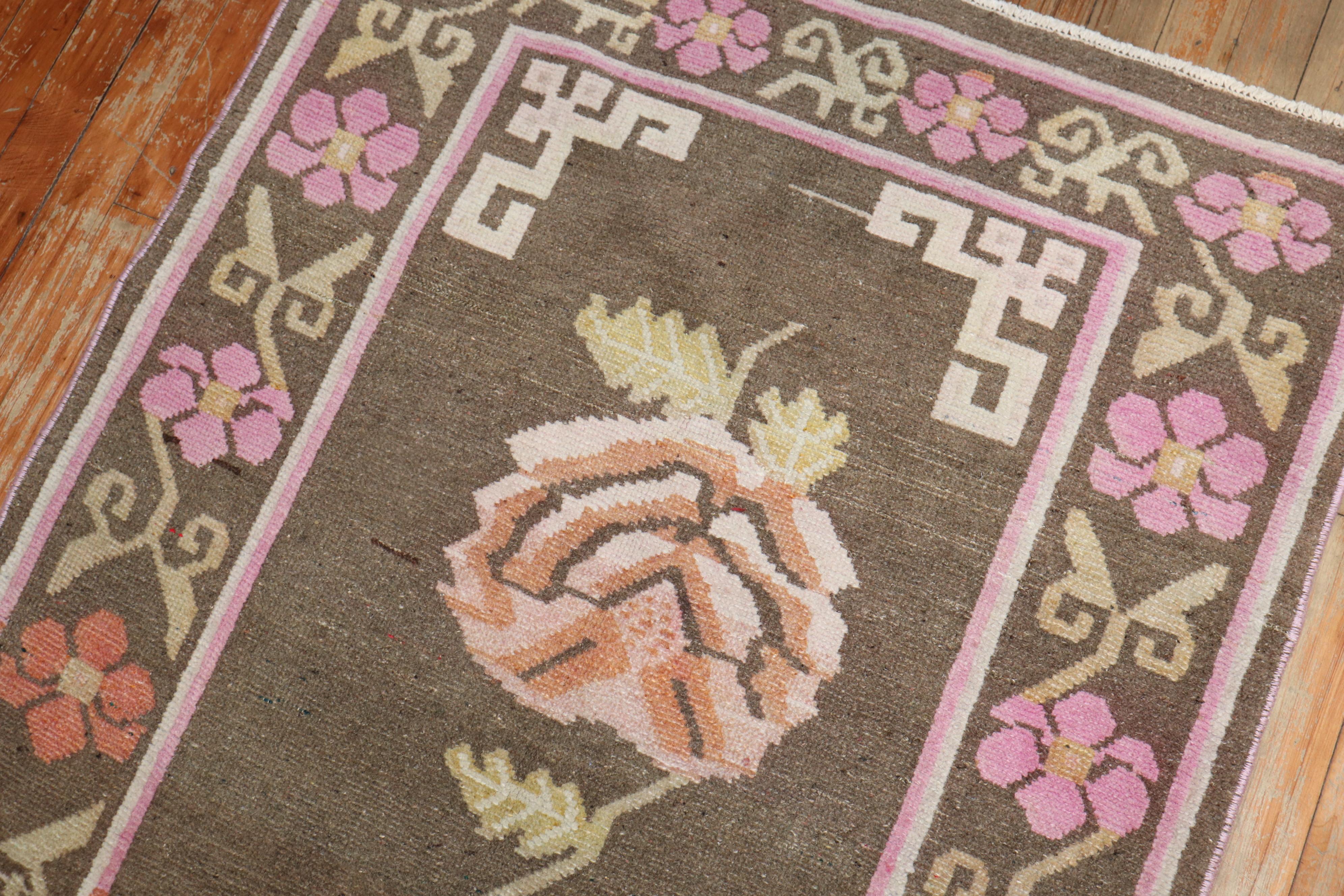 Floral Vintage Tibetan Rug For Sale 2